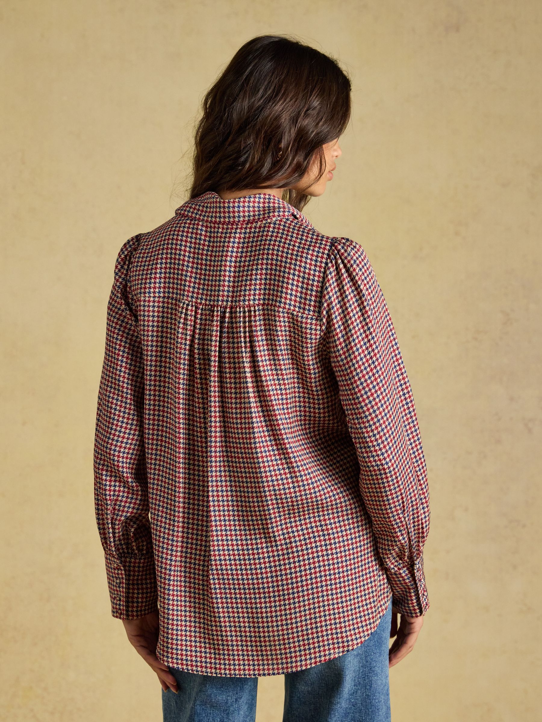 Tabby Brown Check Tie Neck Blouse - Image 2 of 7 Tabby Brown Check Tie Neck Blouse - Image 2 of 7