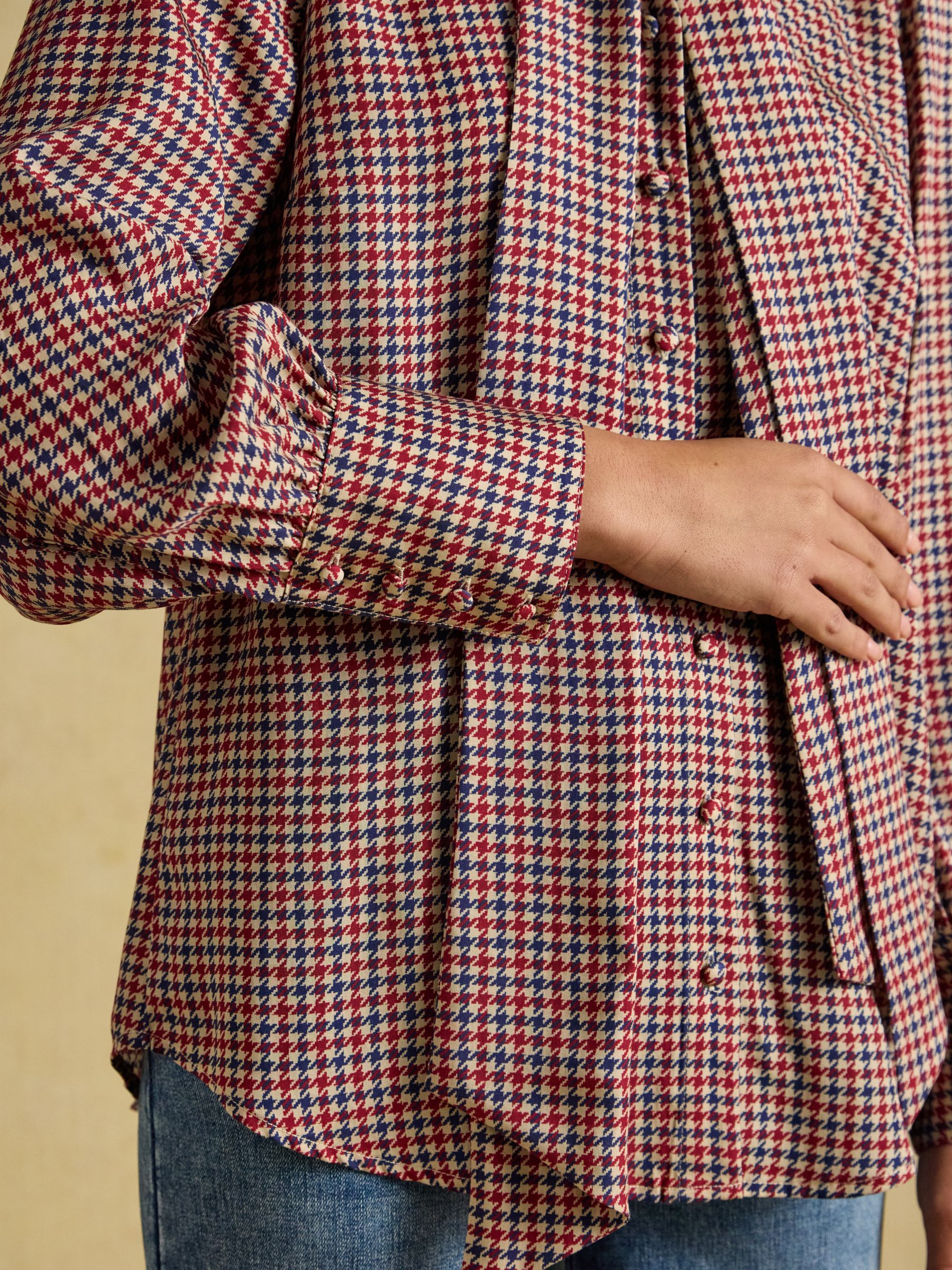 Tabby Brown Check Tie Neck Blouse - Image 6 of 7