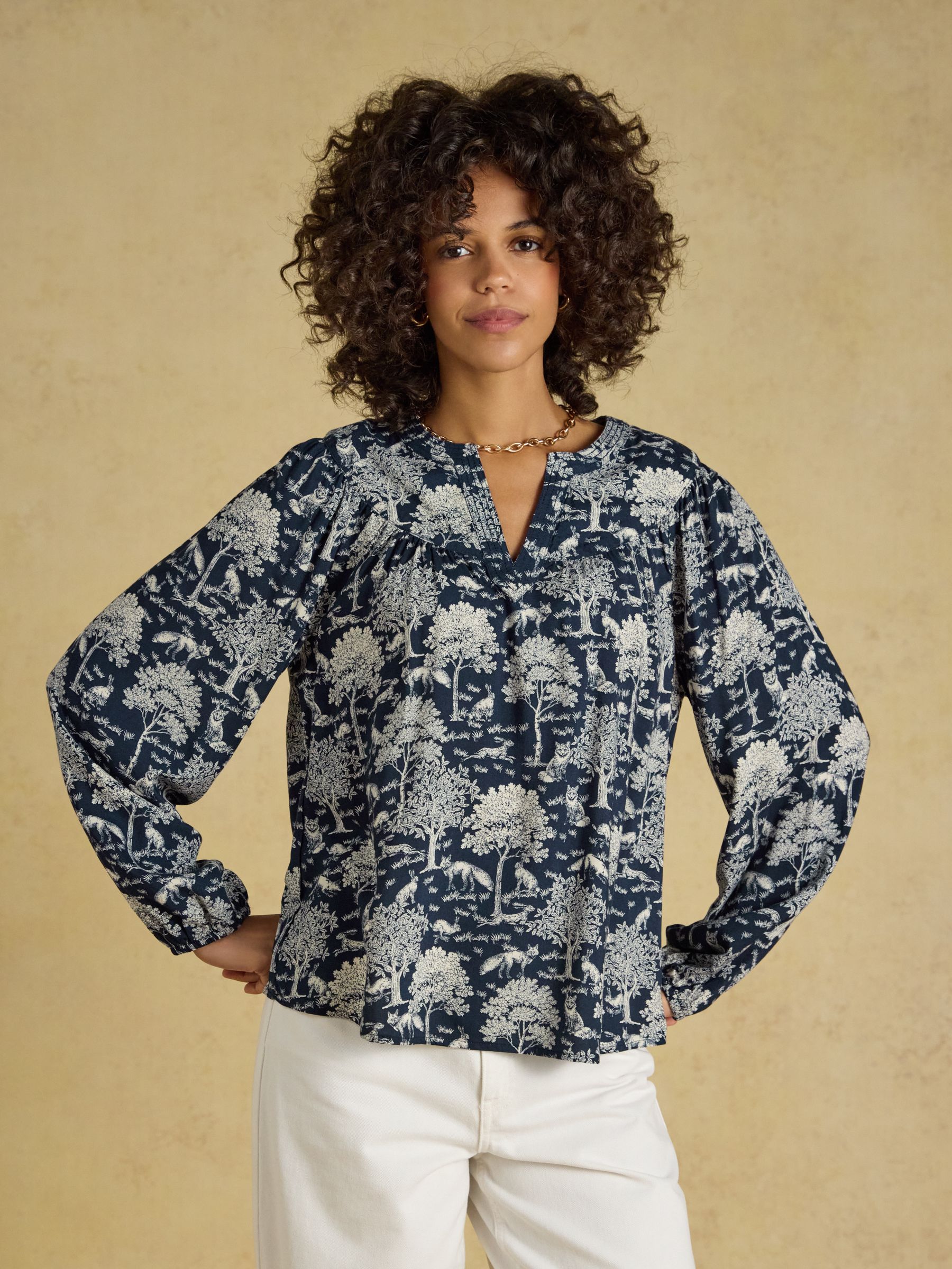 Elodie Navy Toile Popover Blouse - Image 1 of 7
