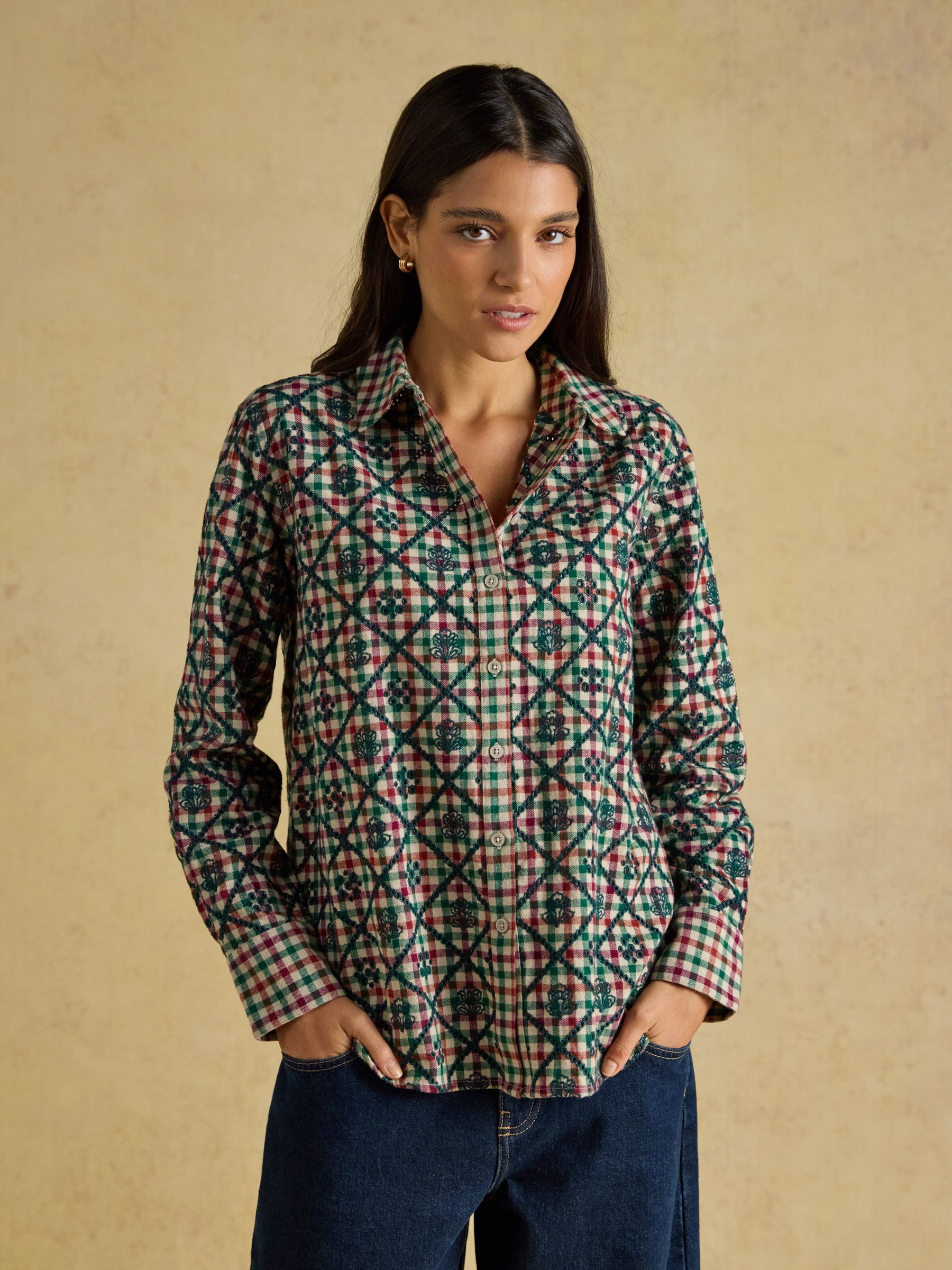 Brushed Cotton Multi Check Boyfriend Fit Shirt - Image 1 of 8