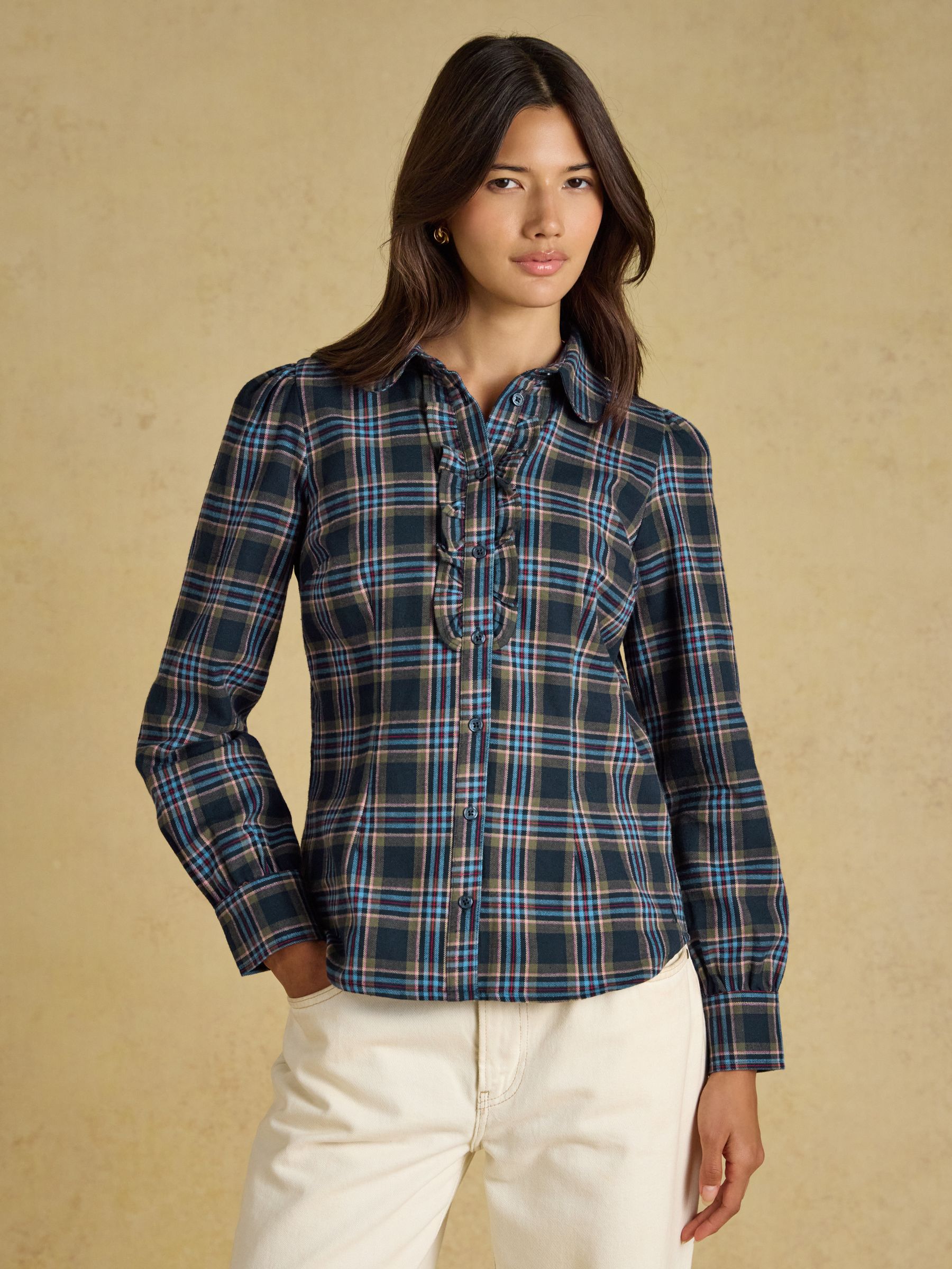 Martha Navy Check Tapered Frill Shirt - Image 1 of 6