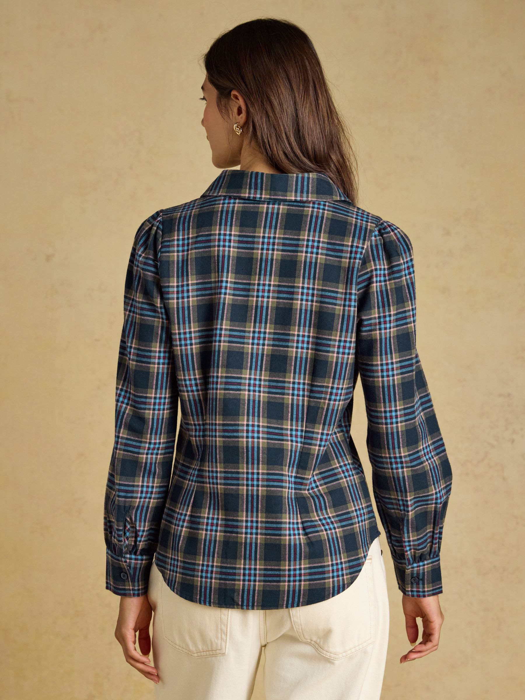 Martha Navy Check Tapered Frill Shirt - Image 2 of 6 Martha Navy Check Tapered Frill Shirt - Image 2 of 6