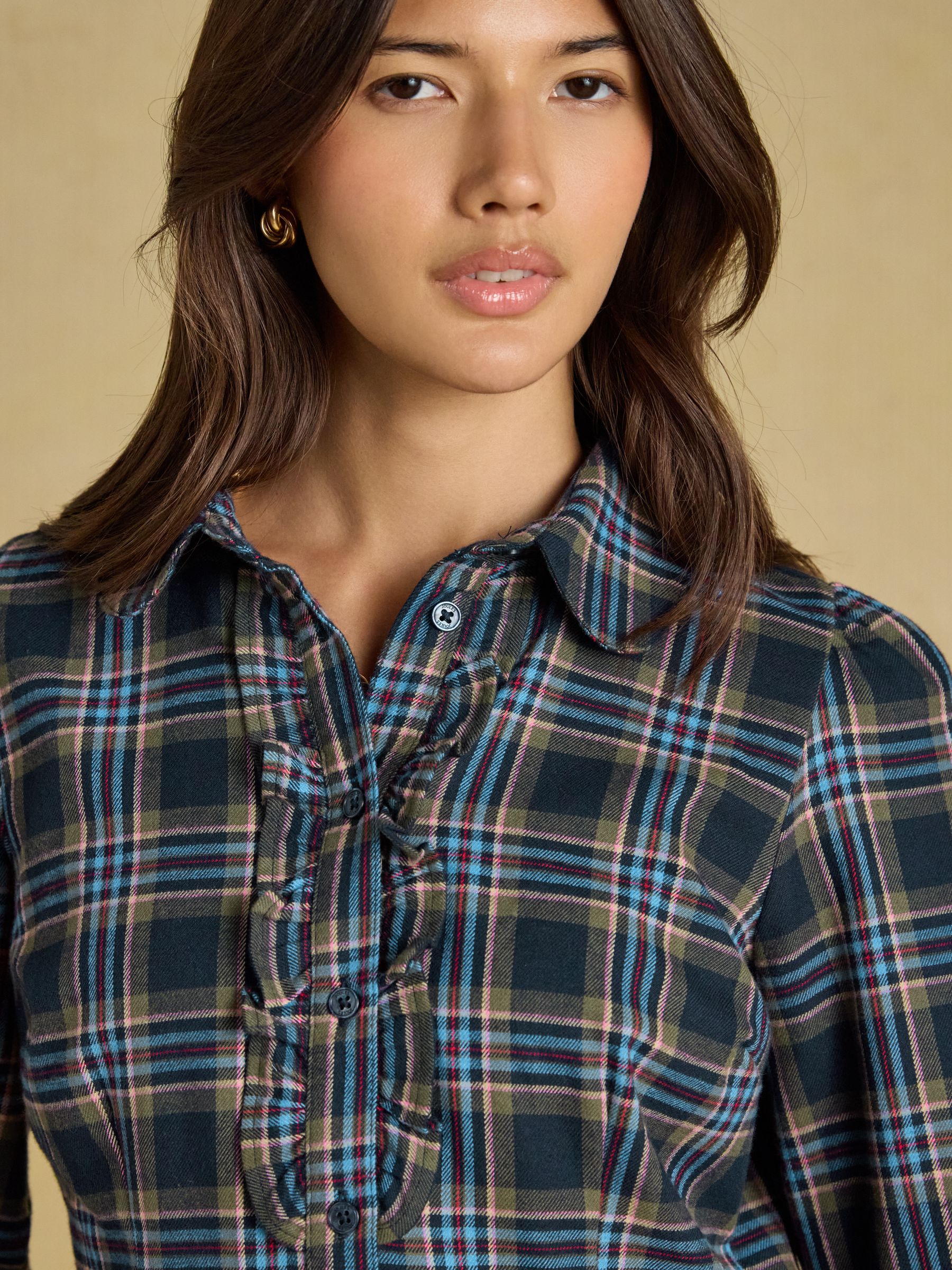 Martha Navy Check Tapered Frill Shirt - Image 3 of 6
