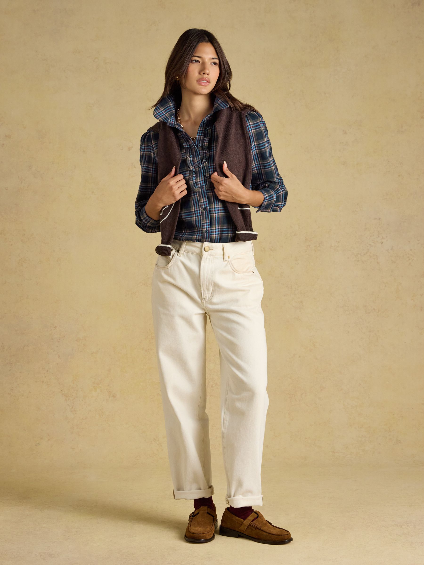 Martha Navy Check Tapered Frill Shirt - Image 4 of 6