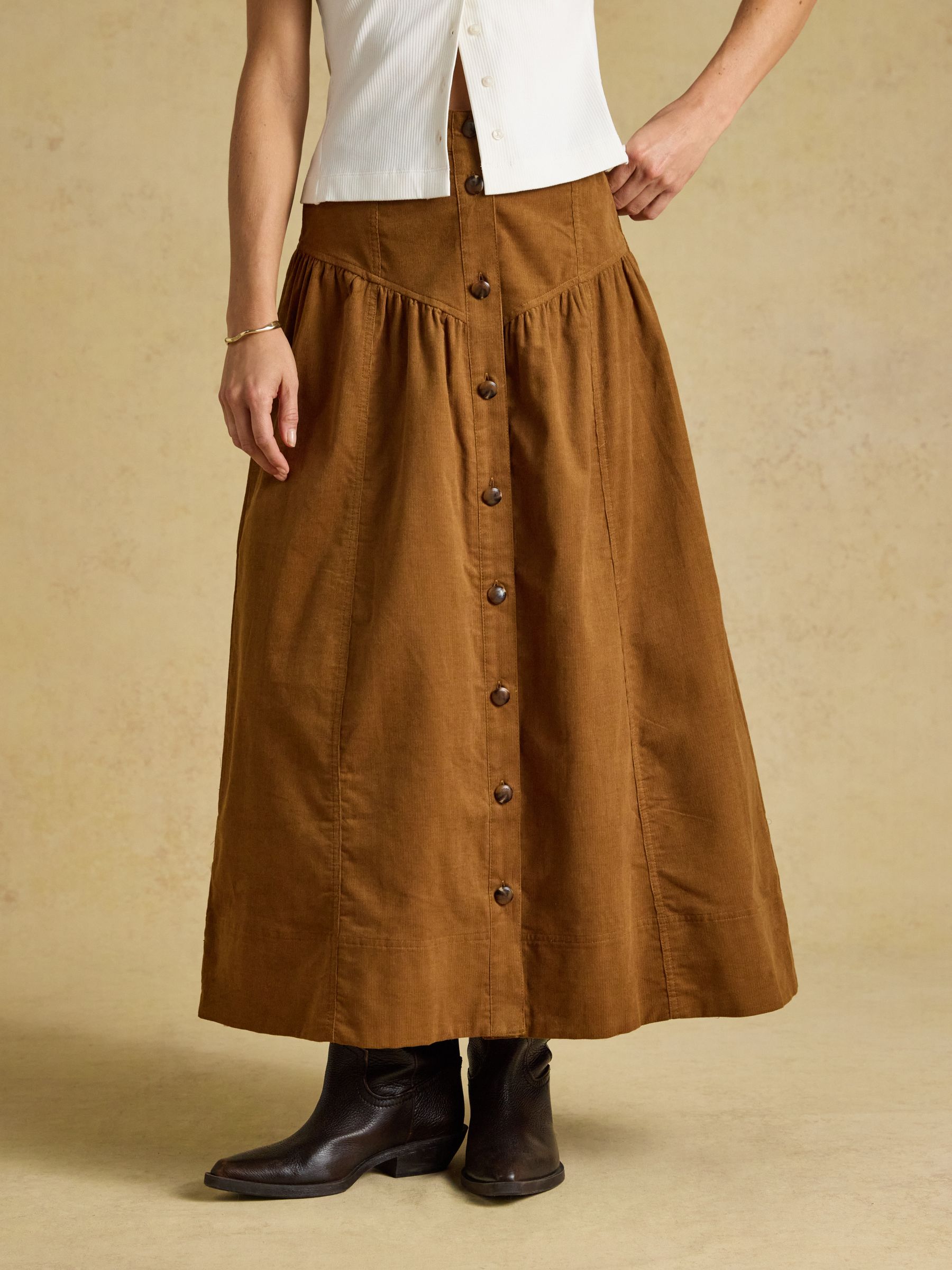 Button Through Tan Brown Cord Skirt - Image 1 of 5