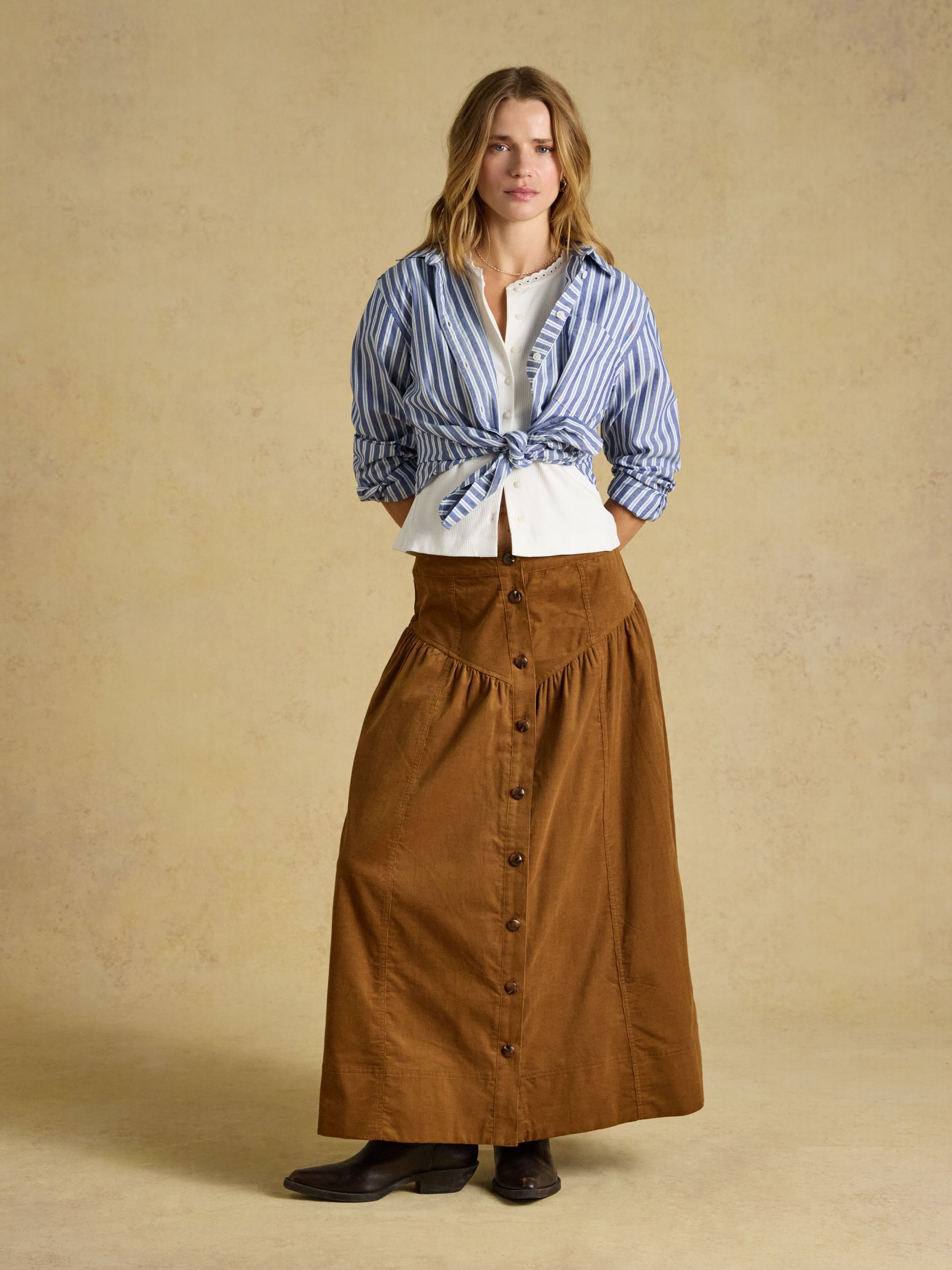 Button Through Tan Brown Cord Skirt - Image 3 of 5
