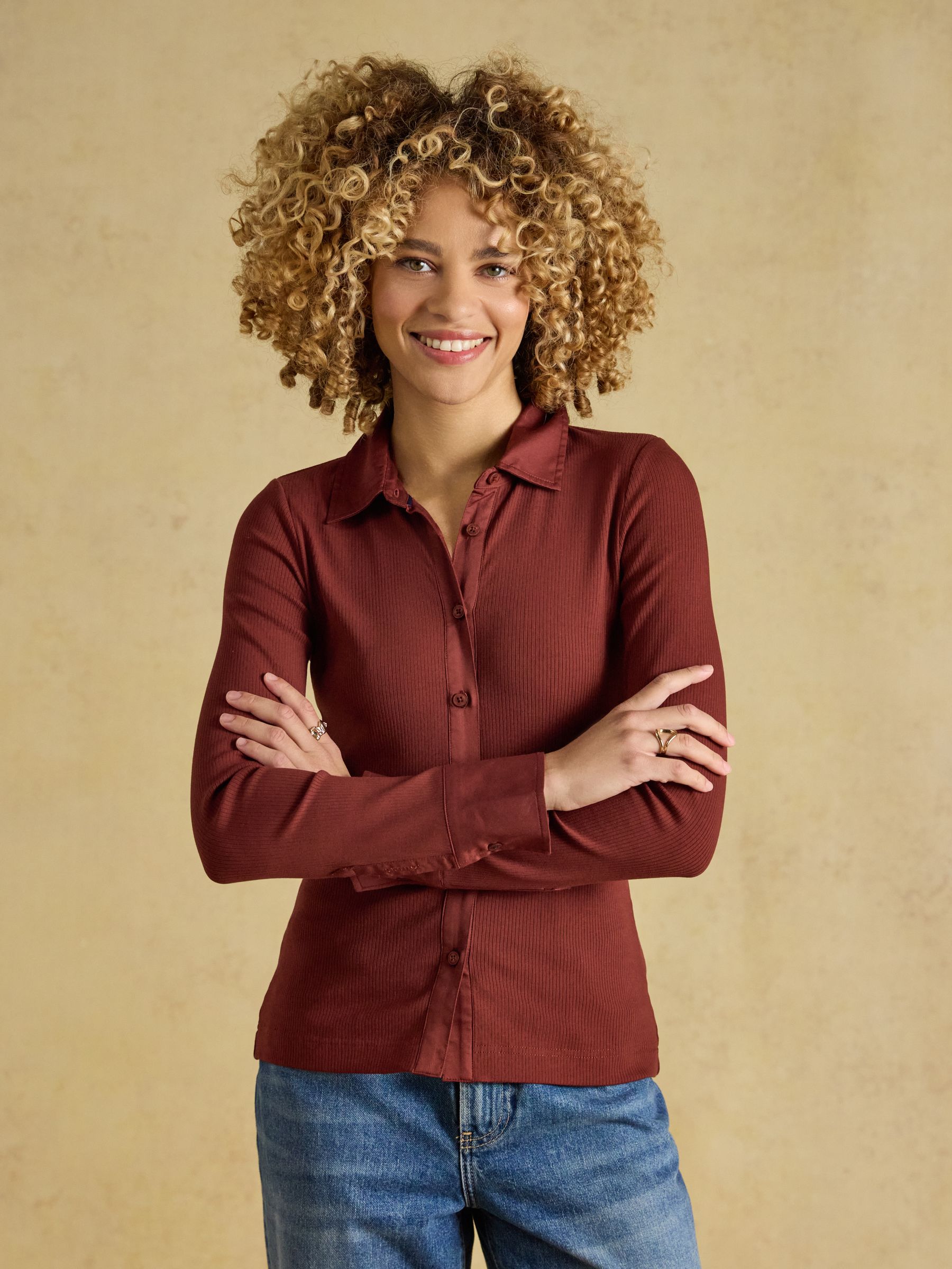 Russet Cotton Rich Long Sleeve Ribbed Jersey Shirt - Image 1 of 9 Russet Cotton Rich Long Sleeve Ribbed Jersey Shirt - Image 1 of 9