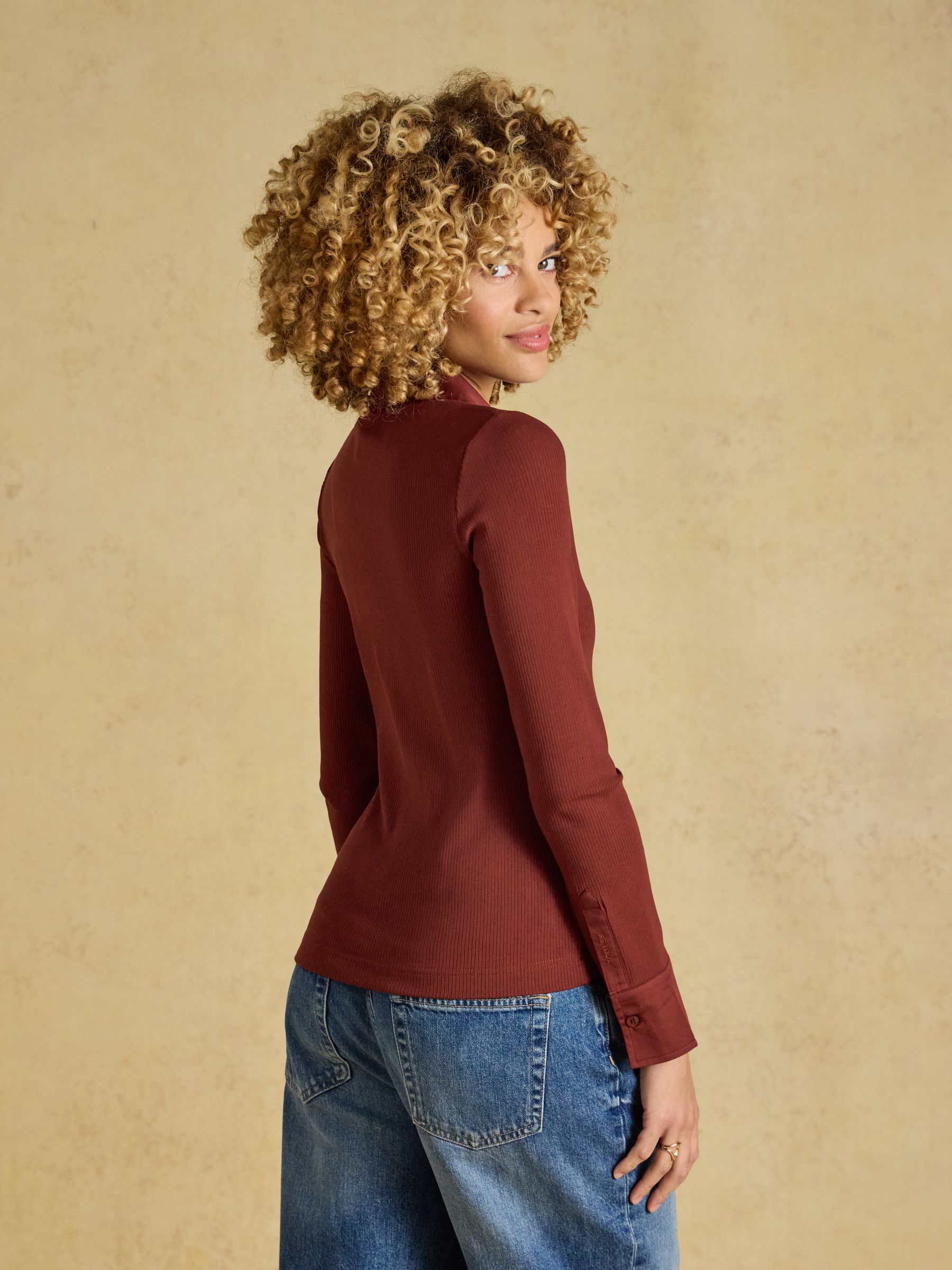 Russet Cotton Rich Long Sleeve Ribbed Jersey Shirt - Image 2 of 9 Russet Cotton Rich Long Sleeve Ribbed Jersey Shirt - Image 2 of 9