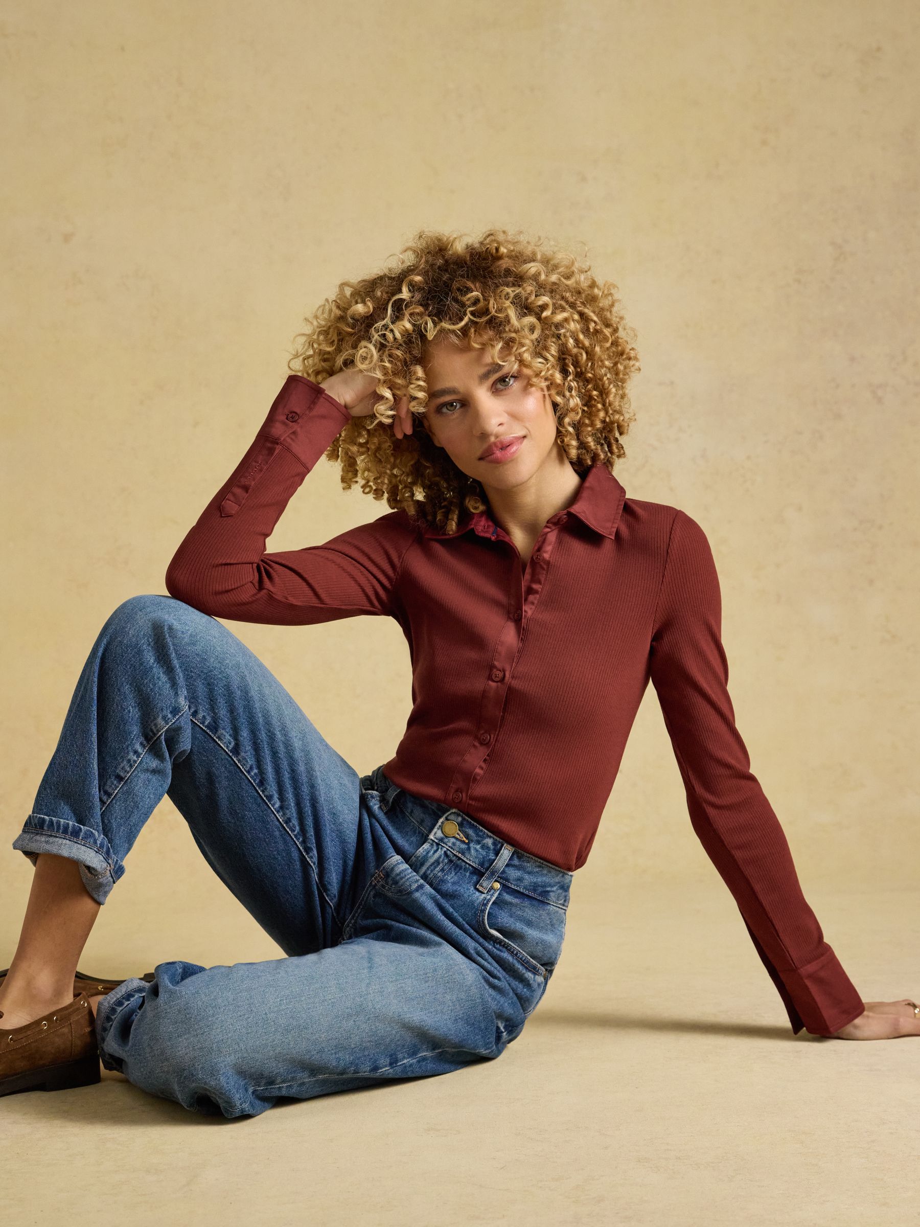 Russet Cotton Rich Long Sleeve Ribbed Jersey Shirt - Image 3 of 9