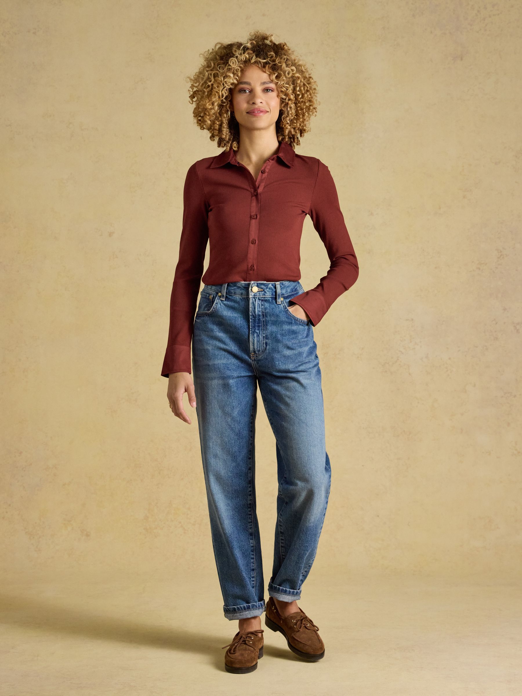 Russet Cotton Rich Long Sleeve Ribbed Jersey Shirt - Image 7 of 9