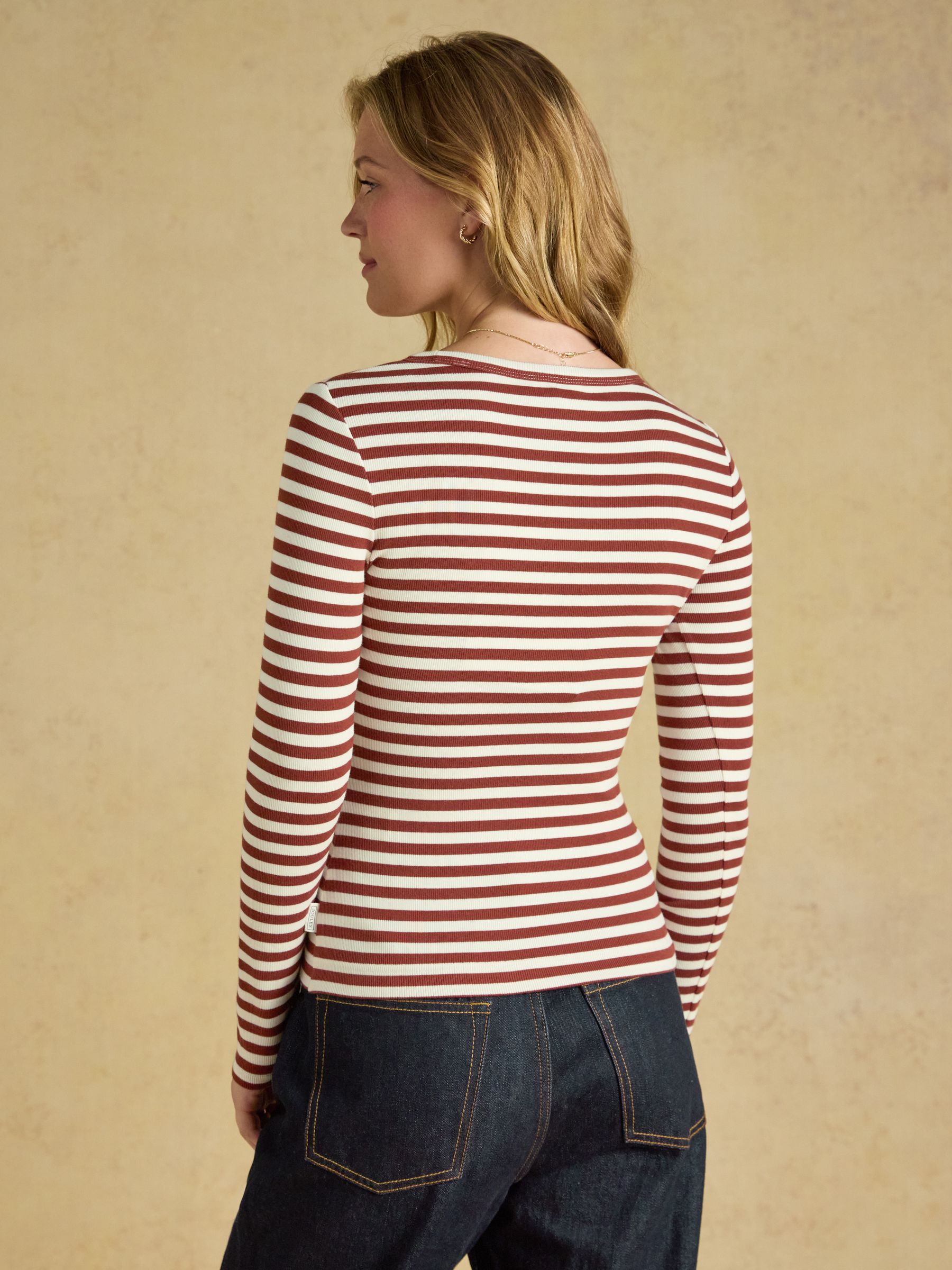 Sophie Russet Striped Long Sleeve Ribbed Fitted T-Shirt - Image 2 of 6