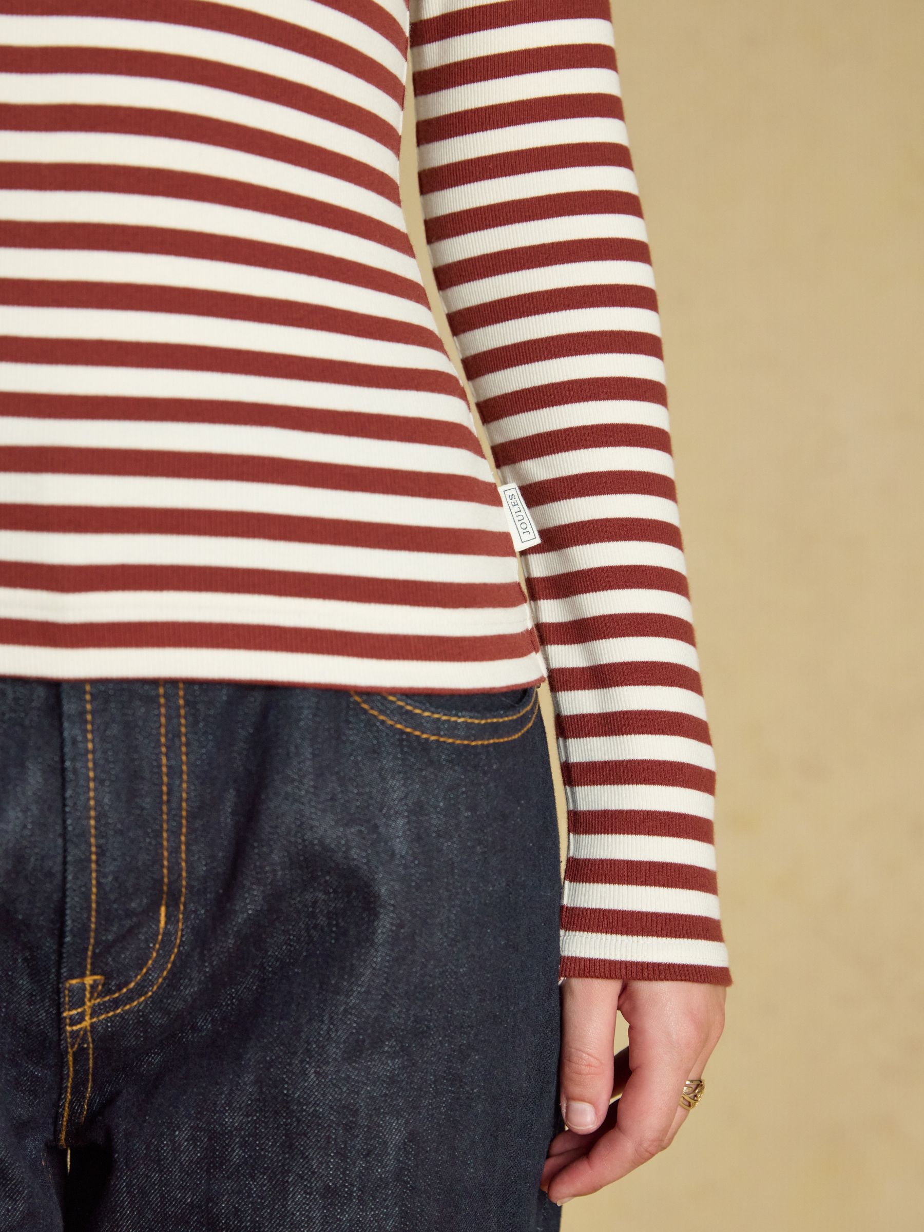 Sophie Russet Striped Long Sleeve Ribbed Fitted T-Shirt - Image 3 of 6