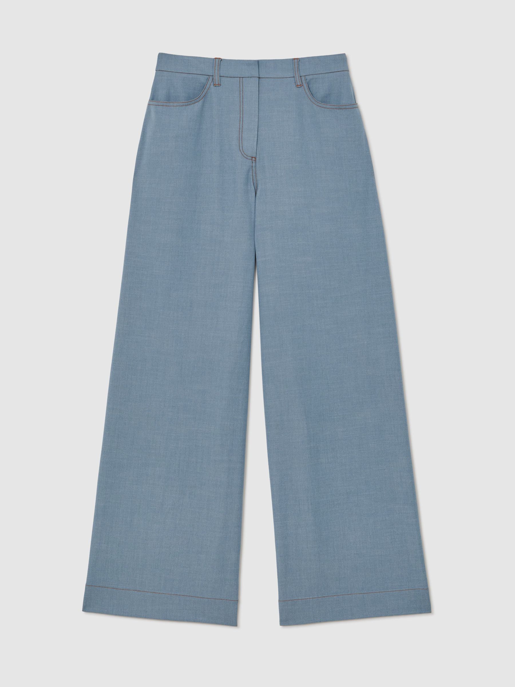 Petite Denim-Look Wide-Leg Trousers in Light Blue