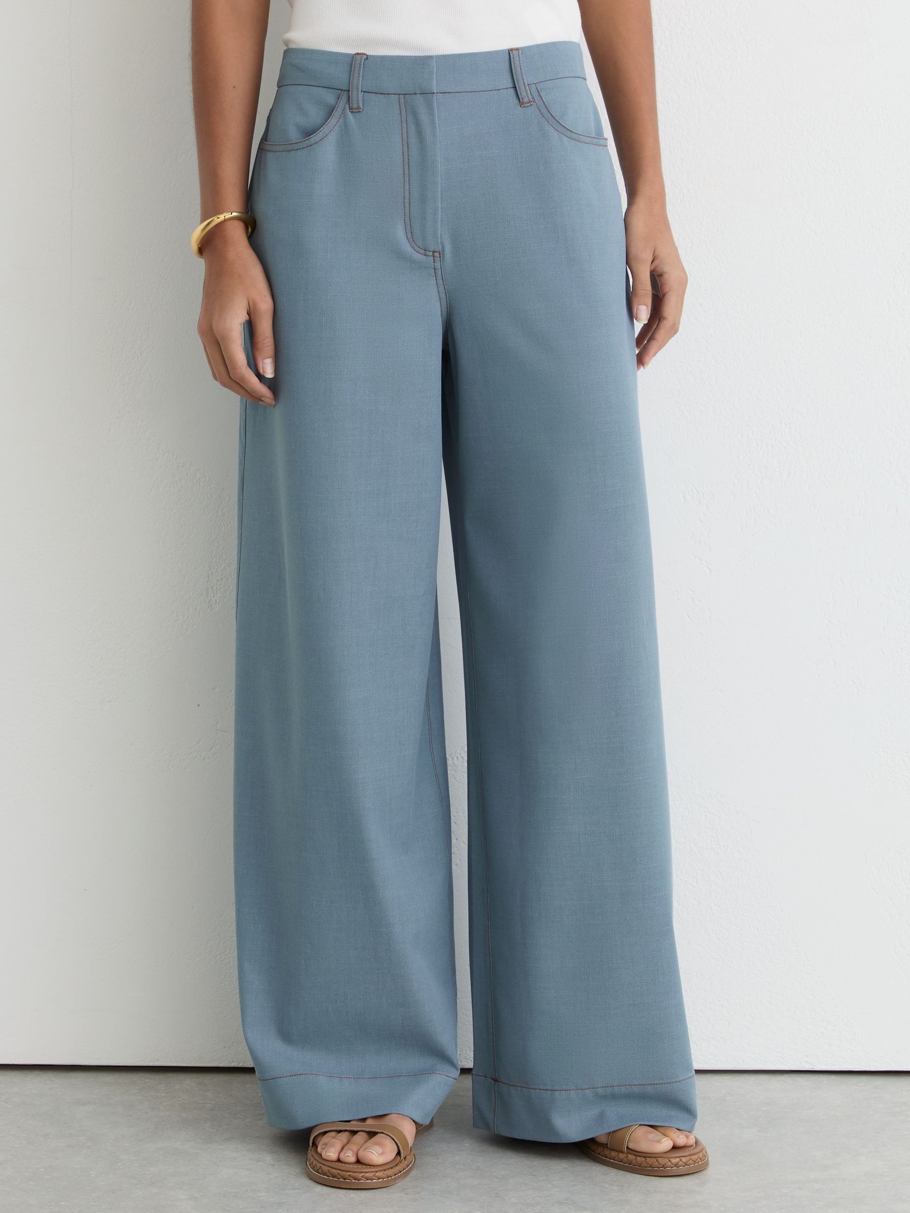 Petite Denim-Look Wide-Leg Trousers in Light Blue - Image 3 of 7