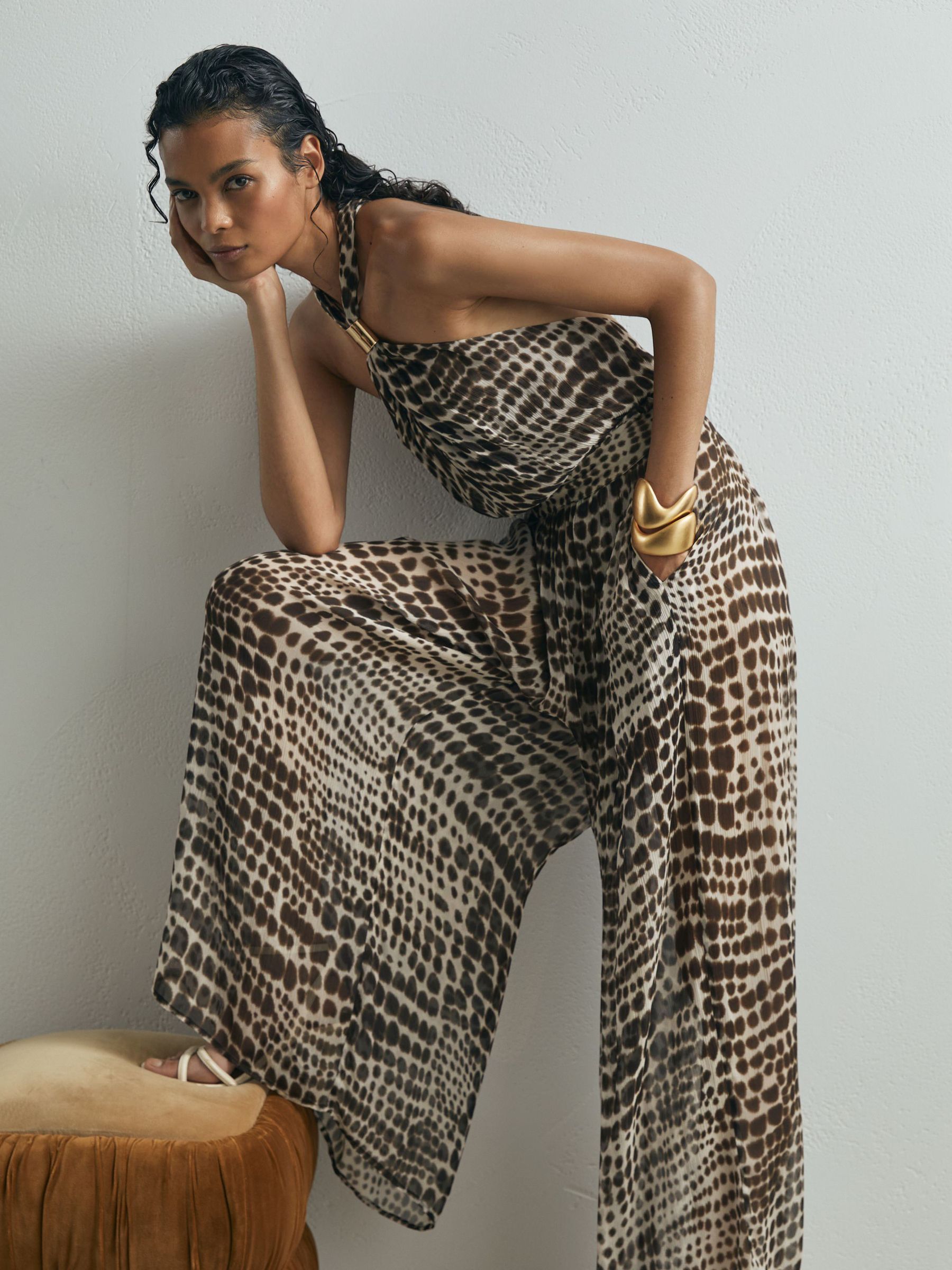 Atelier Animal-Print Wide-Leg Jumpsuit in Animal Print - Image 1 of 7 Atelier Animal-Print Wide-Leg Jumpsuit in Animal Print - Image 1 of 7