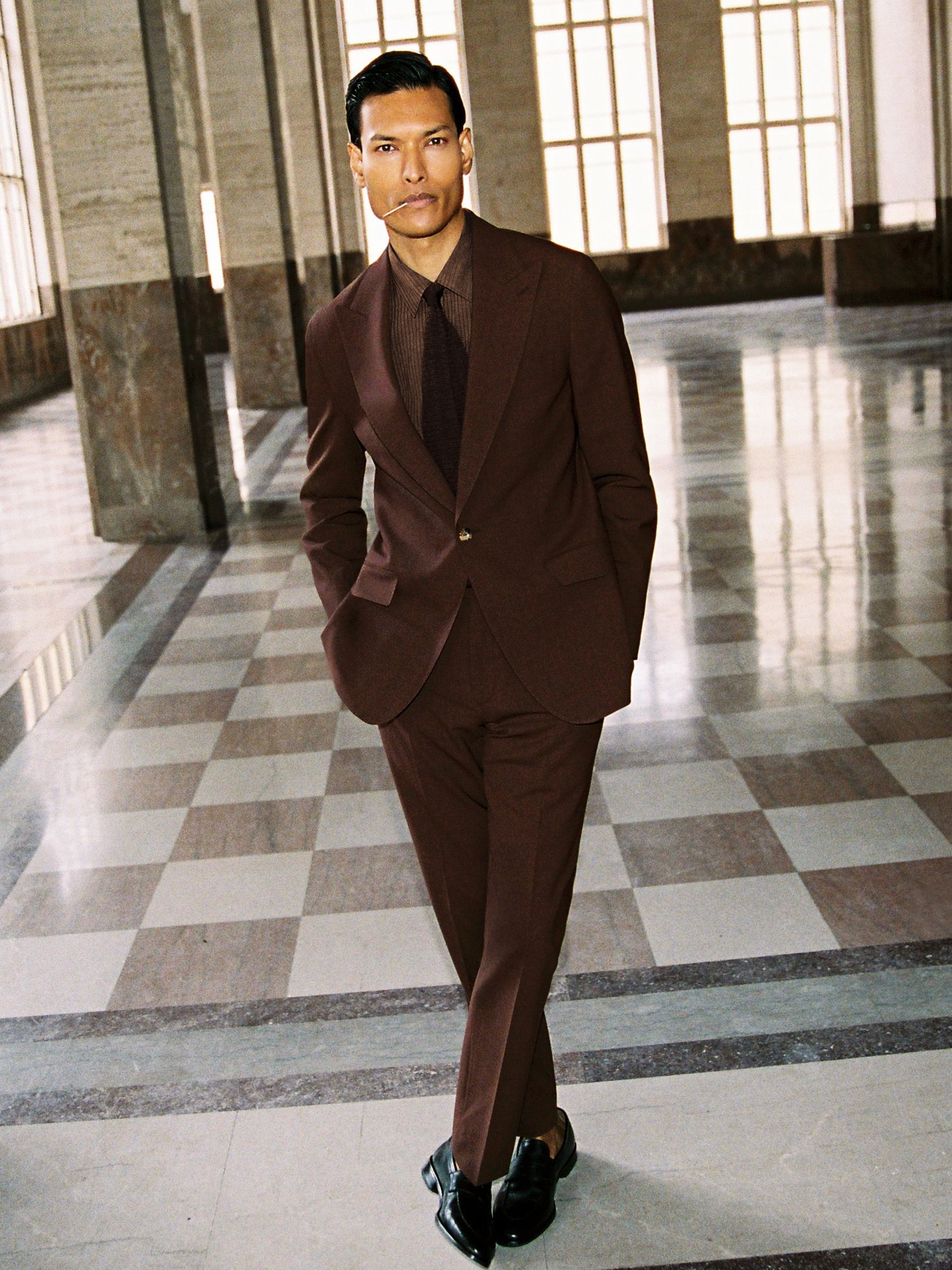 Classic Fit Wool-Blend Suit Trousers in Chocolate Brown - image 3