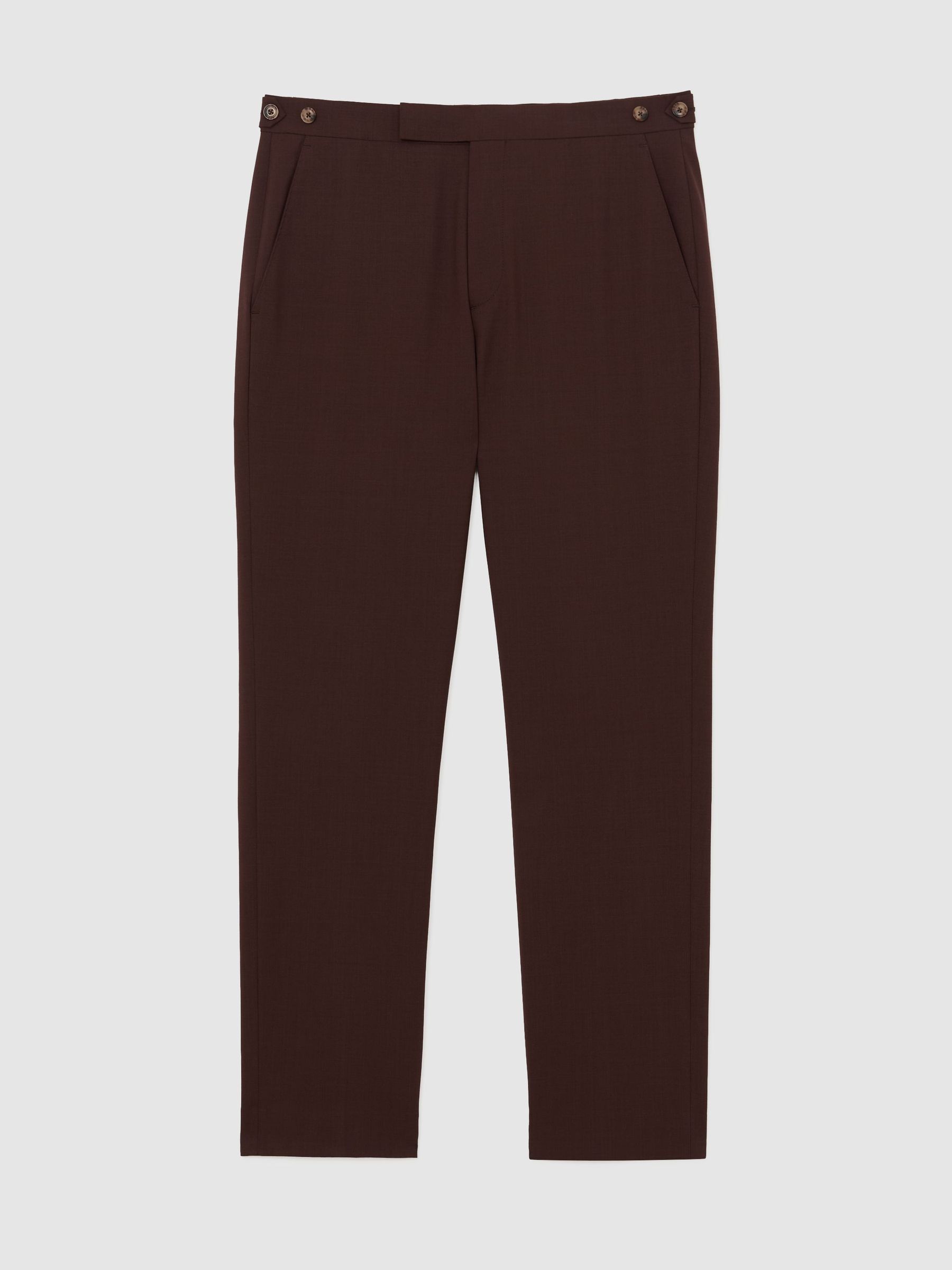 Classic Fit Wool-Blend Suit Trousers in Chocolate Brown