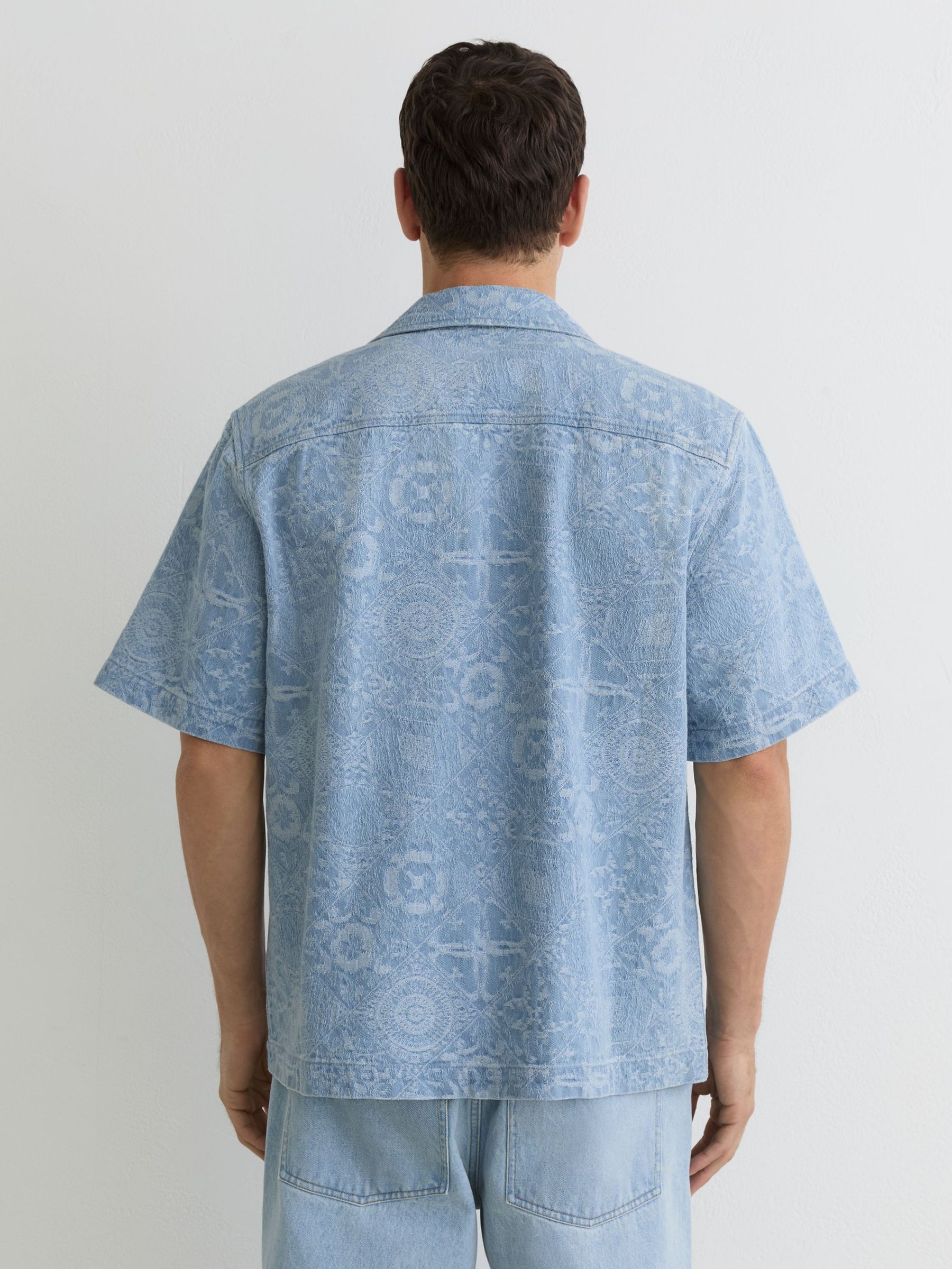 Denim Jacquard Short-Sleeve Shirt in Soft Blue - Image 6 of 7