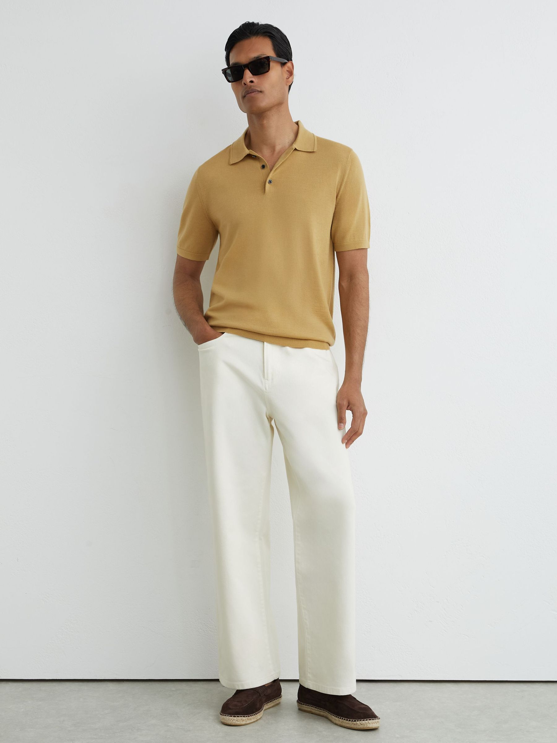 Merino Wool Short-Sleeve Polo Shirt in Yellow - Image 1 of 6