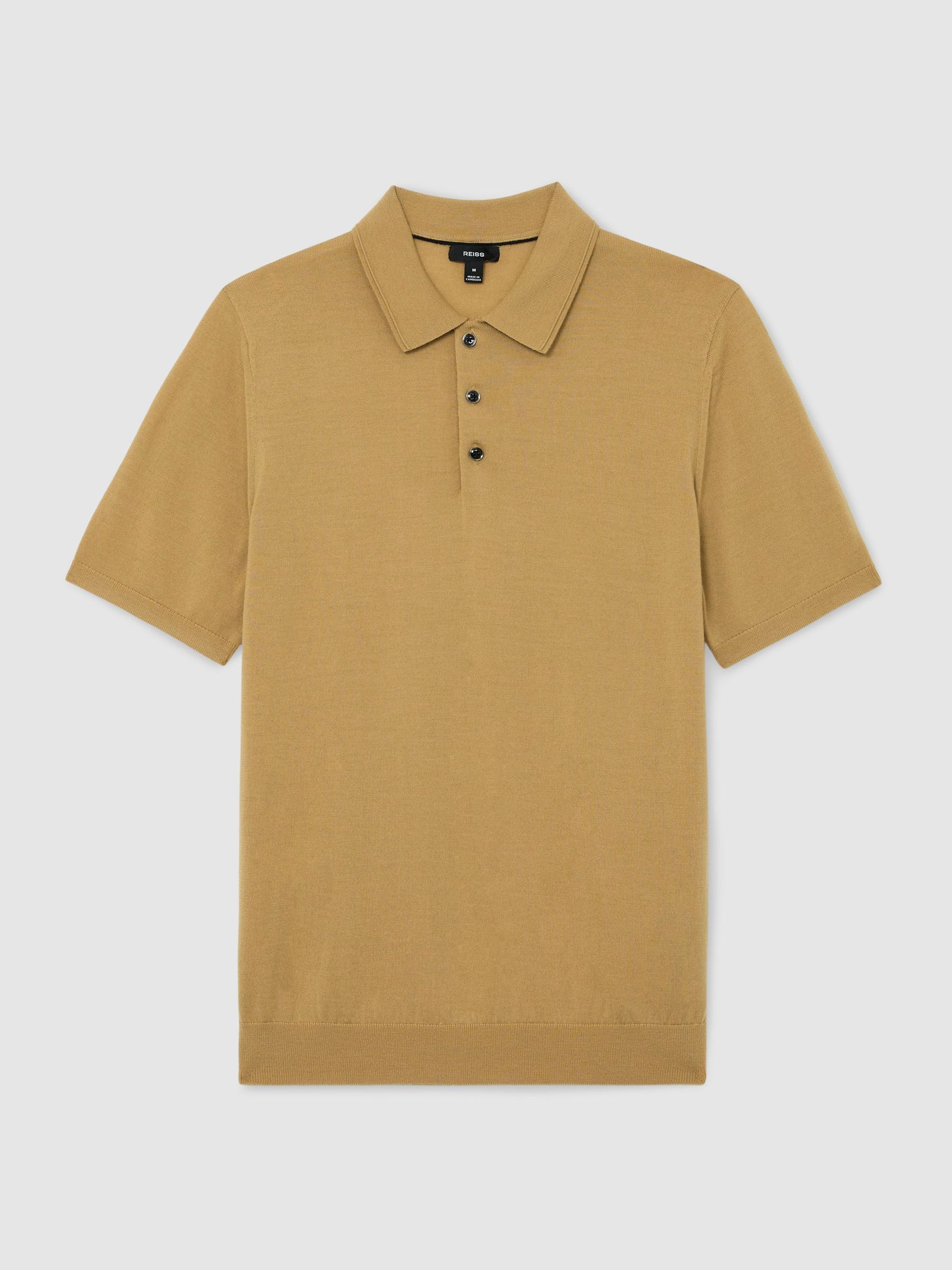 Merino Wool Short-Sleeve Polo Shirt in Yellow - Image 2 of 6