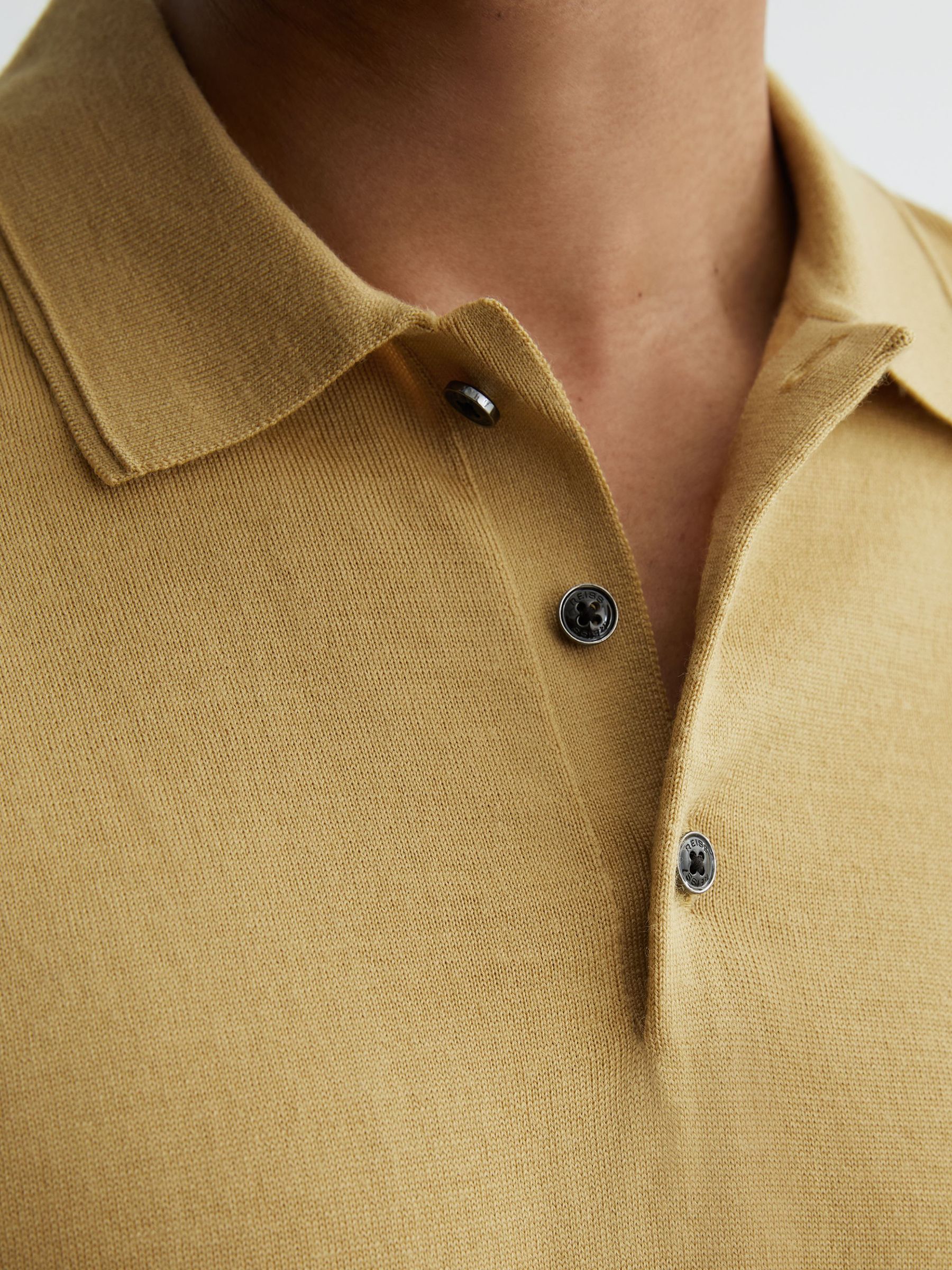Merino Wool Short-Sleeve Polo Shirt in Yellow - Image 3 of 6