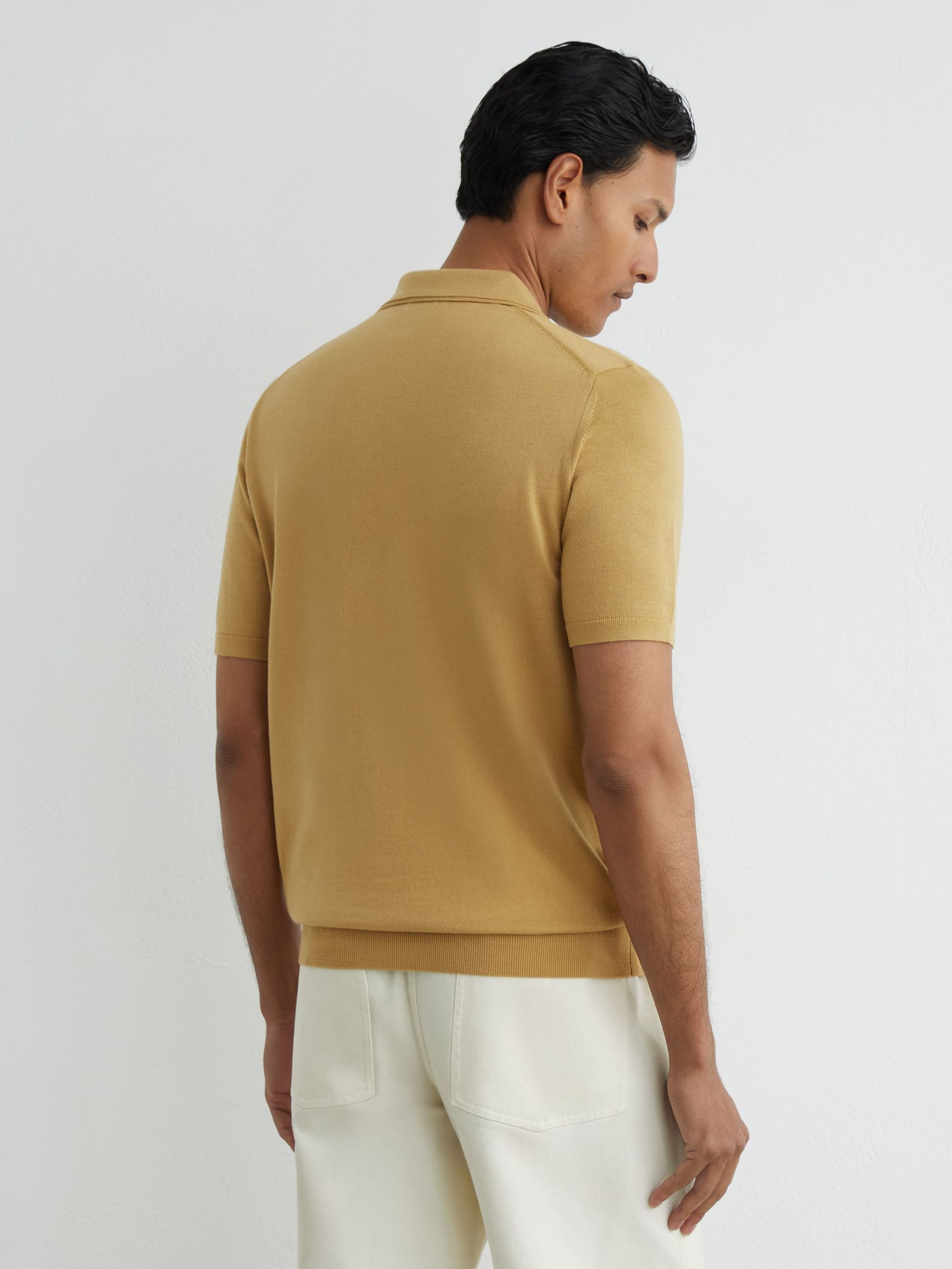Merino Wool Short-Sleeve Polo Shirt in Yellow - image 4