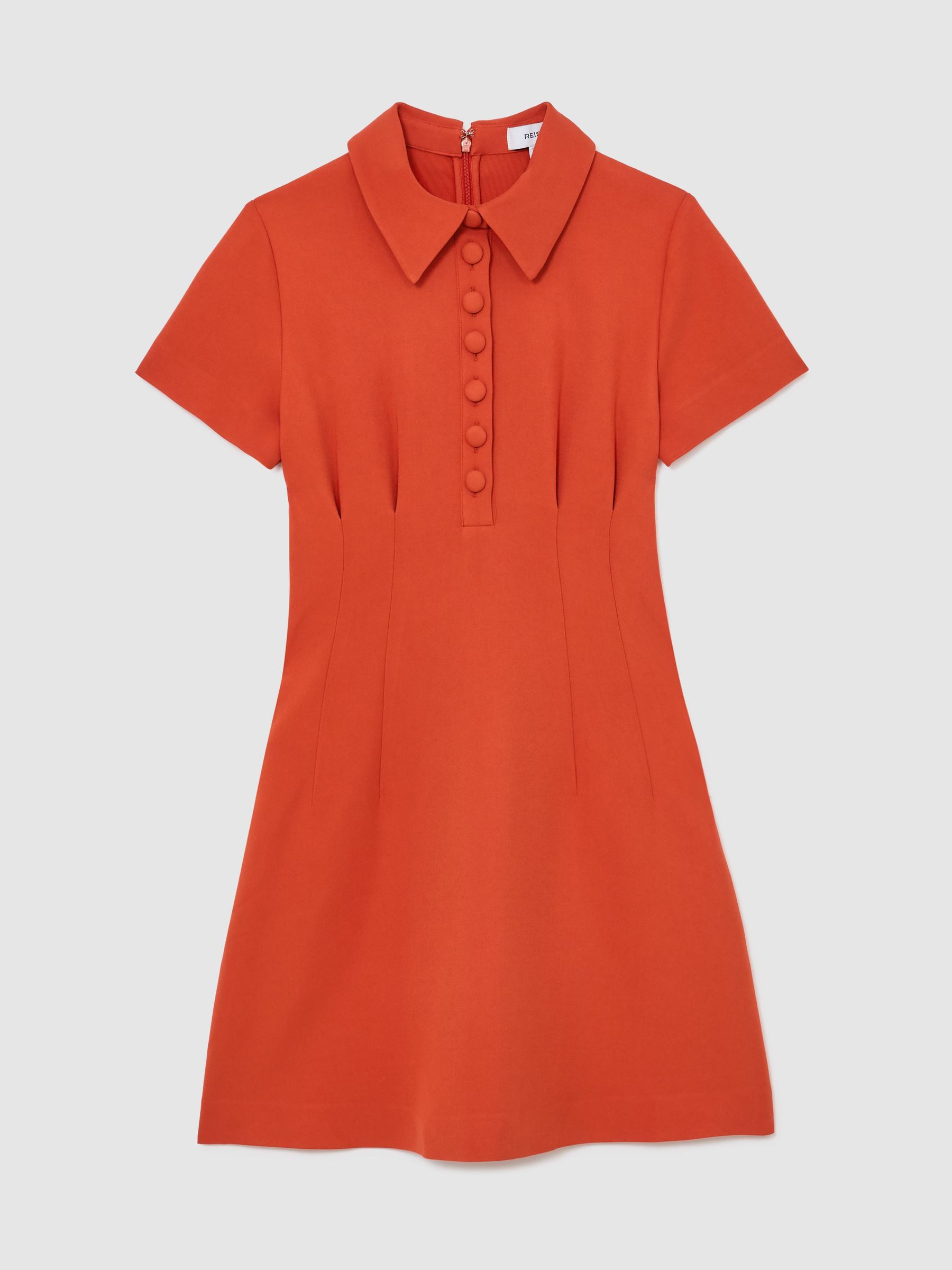 Half-Button Flippy Mini Dress in Coral Orange - Image 2 of 7