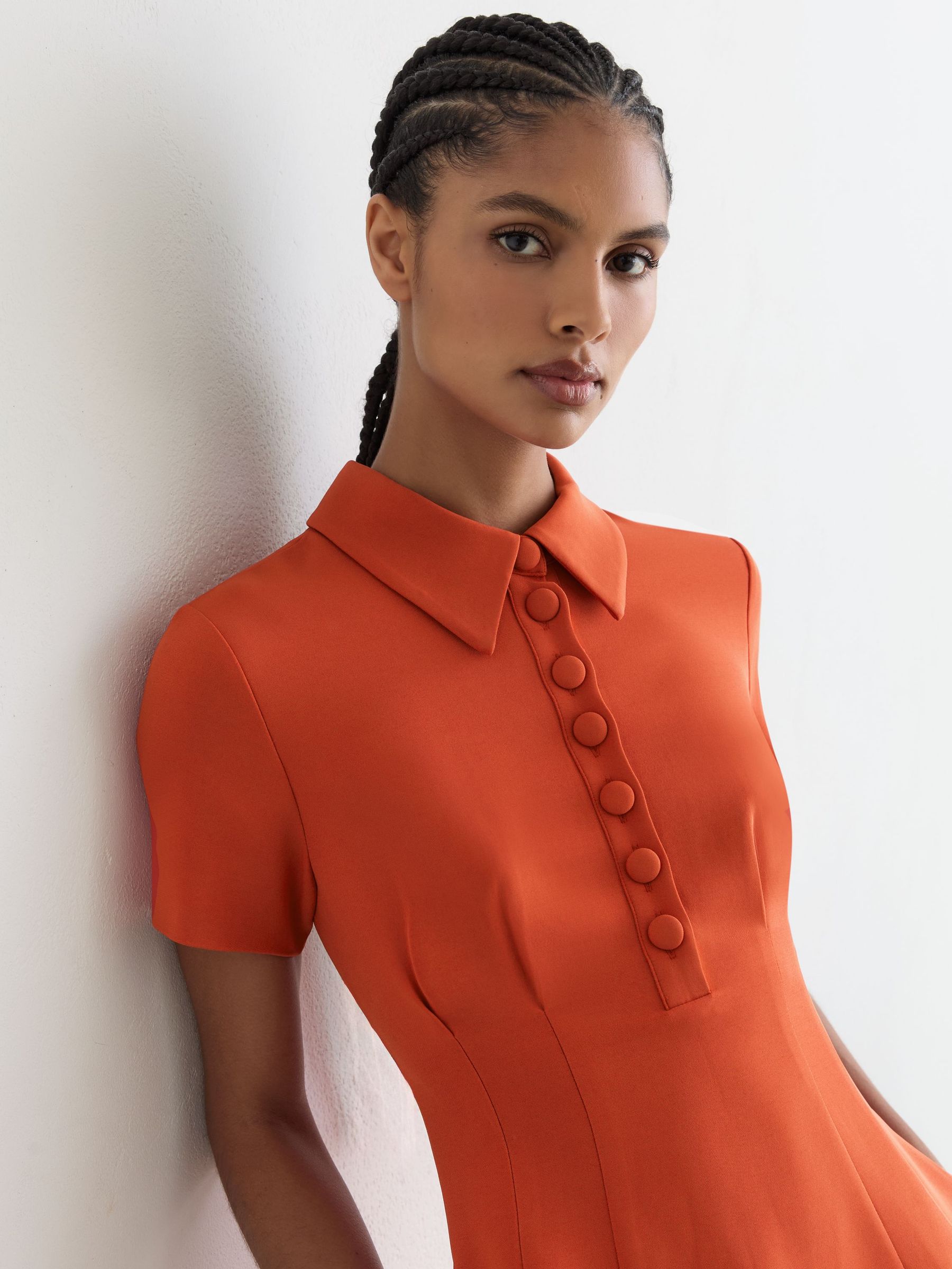 Half-Button Flippy Mini Dress in Coral Orange - image 3