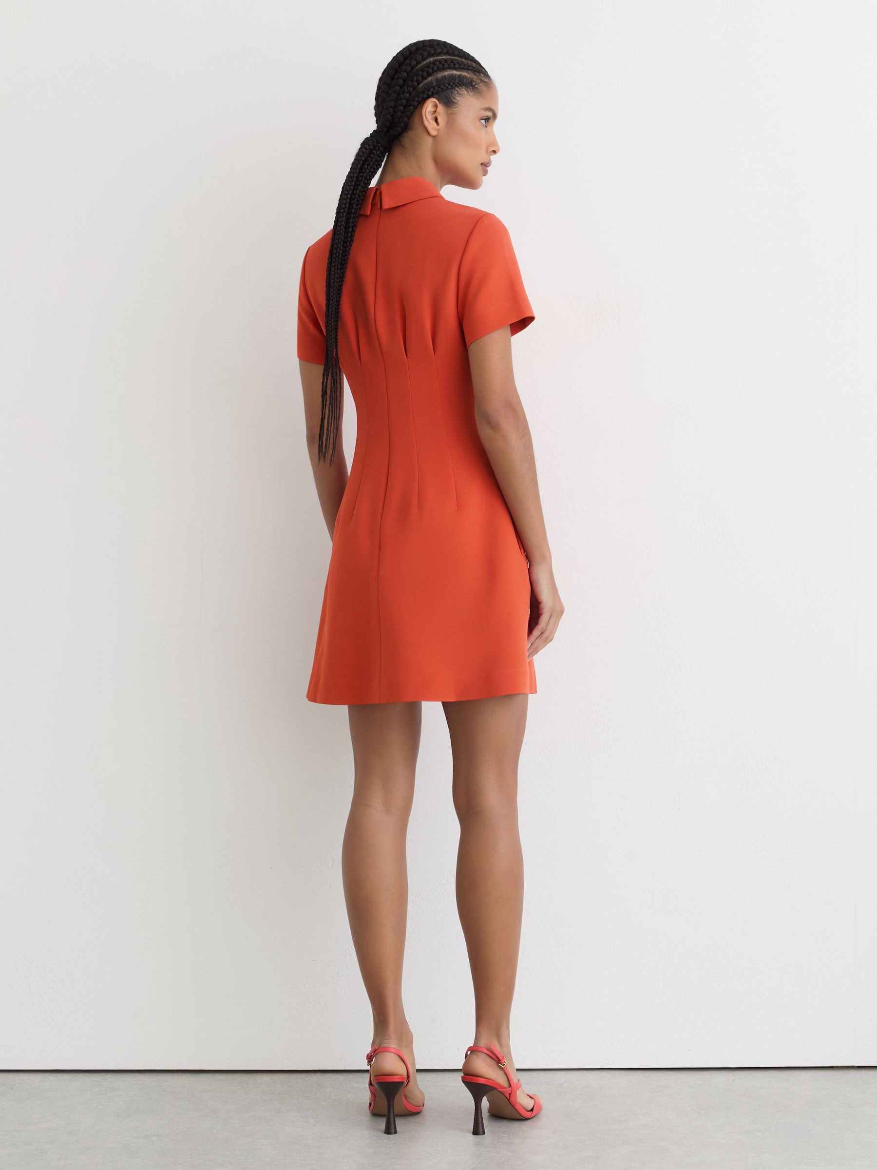 Half-Button Flippy Mini Dress in Coral Orange - Image 4 of 7