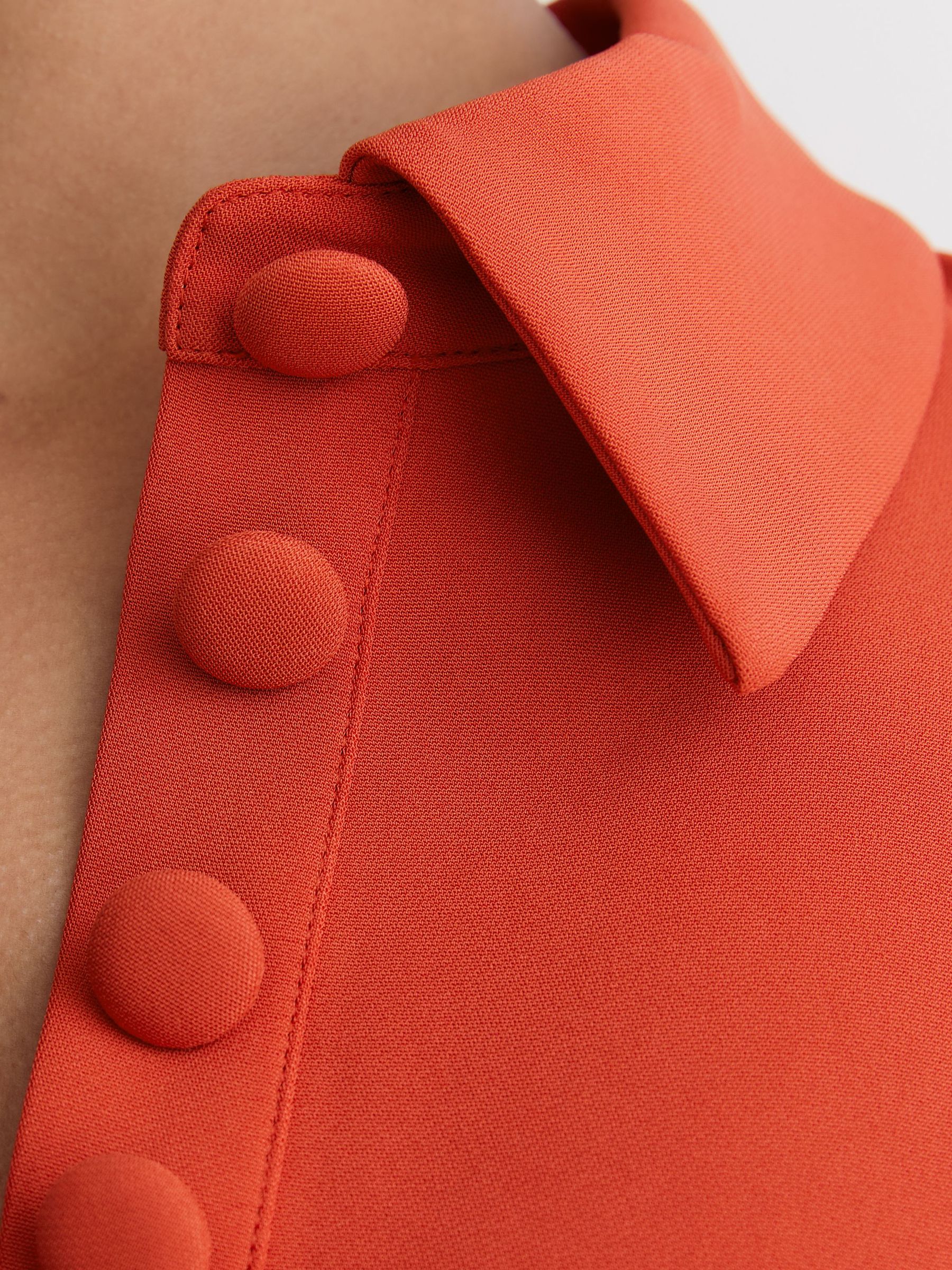Half-Button Flippy Mini Dress in Coral Orange - Image 5 of 7