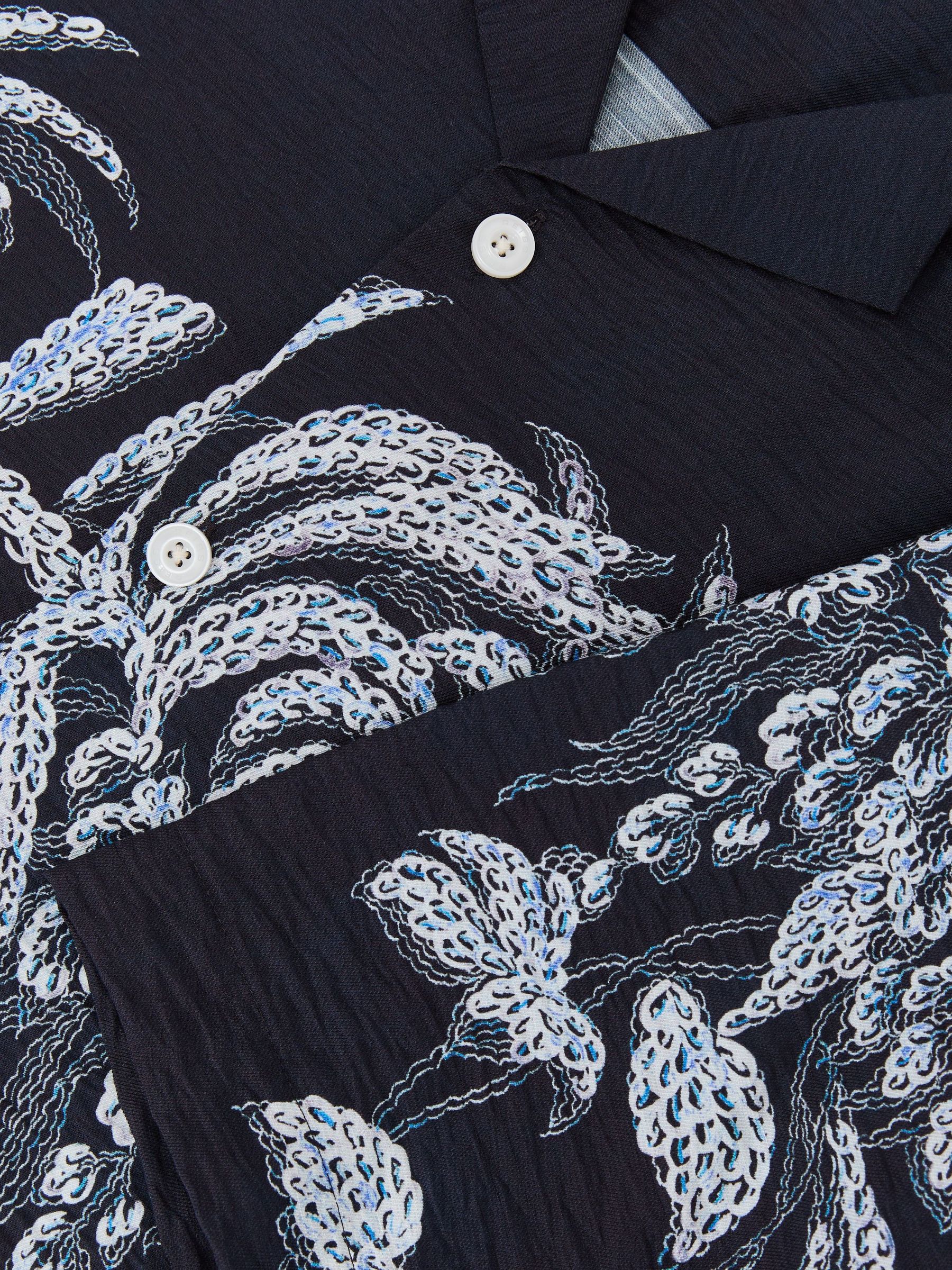 Palm-Print Cuban-Collar Shirt in Navy - Image 7 of 7