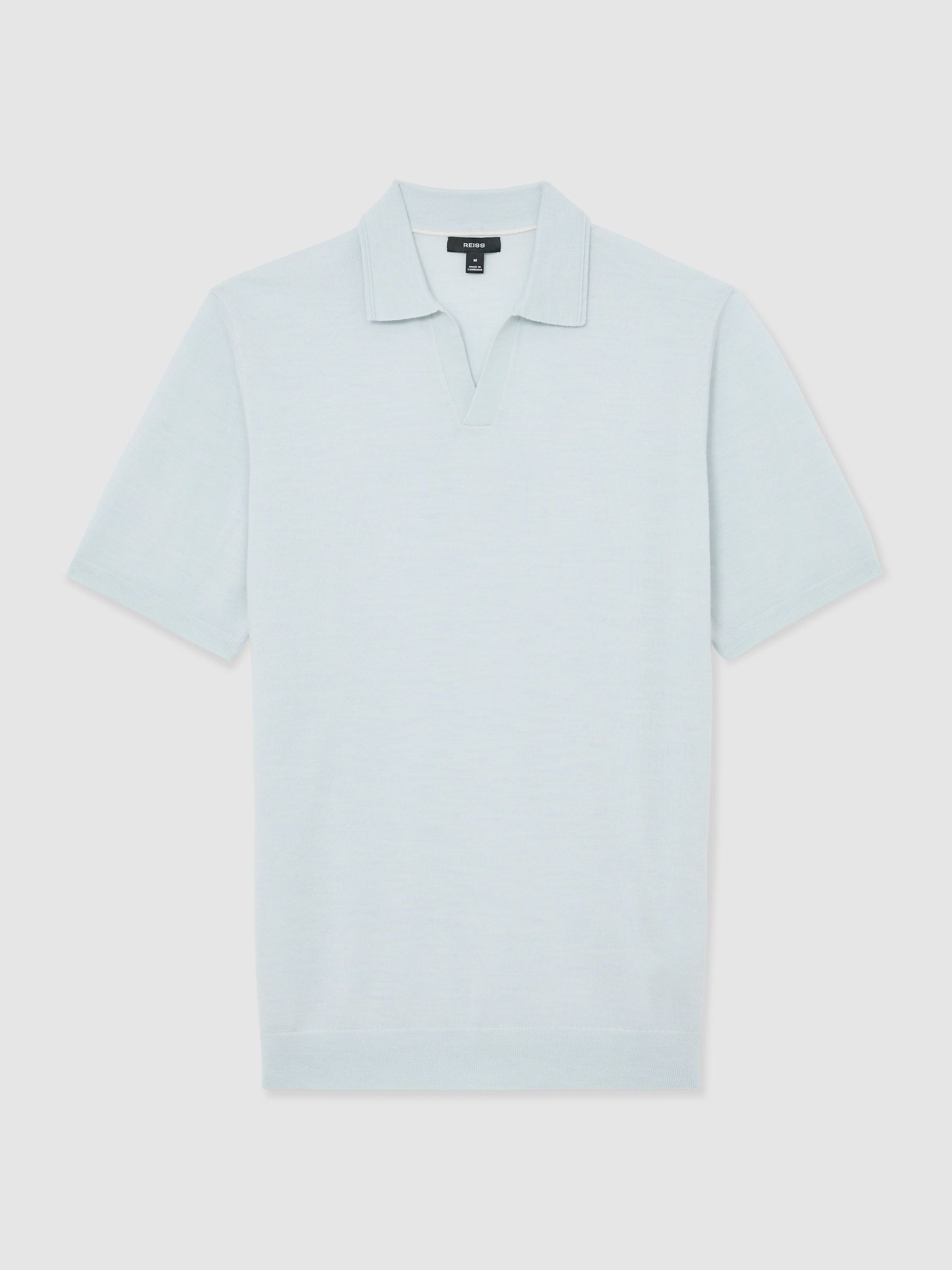 Merino Wool Open Collar Polo Shirt in Aquatic Blue - Image 2 of 6