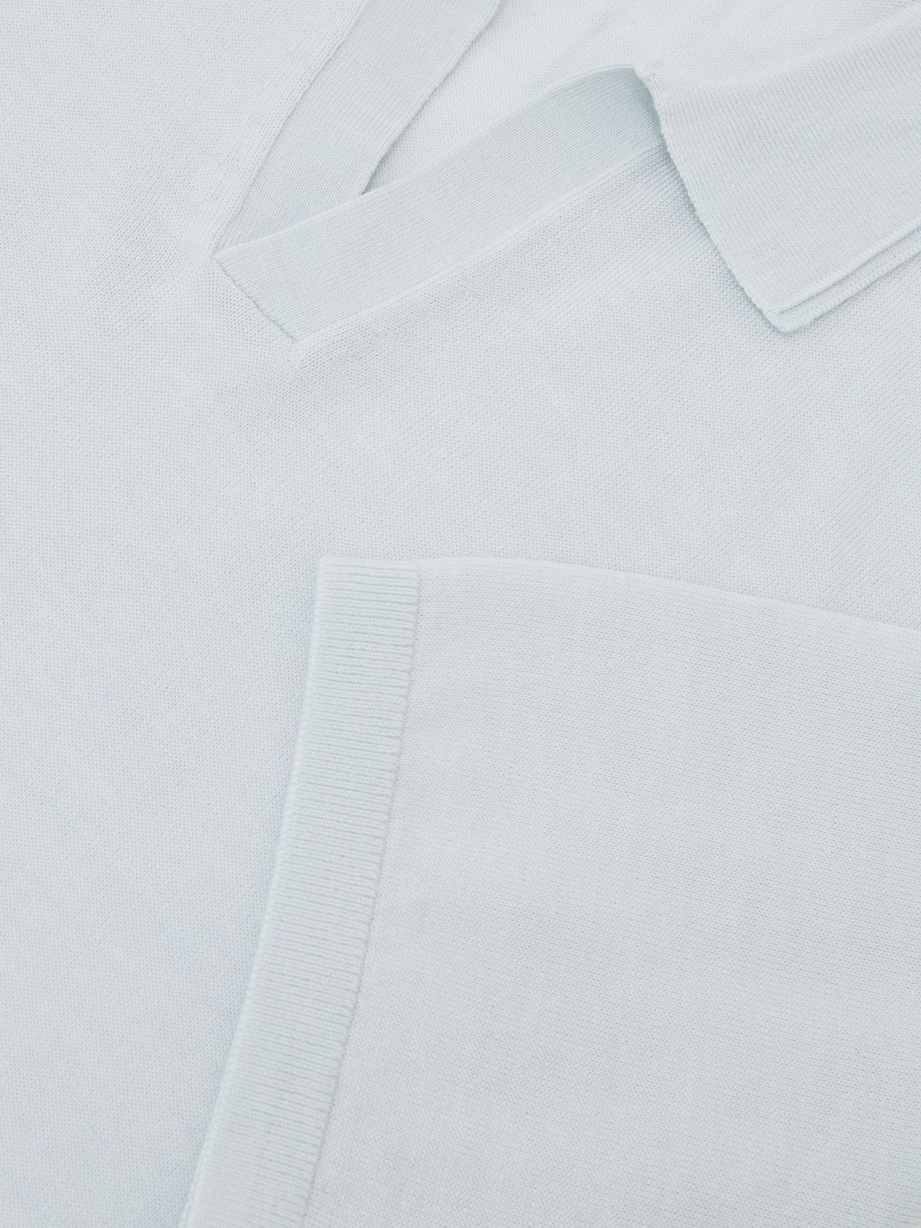Merino Wool Open Collar Polo Shirt in Aquatic Blue - Image 6 of 6