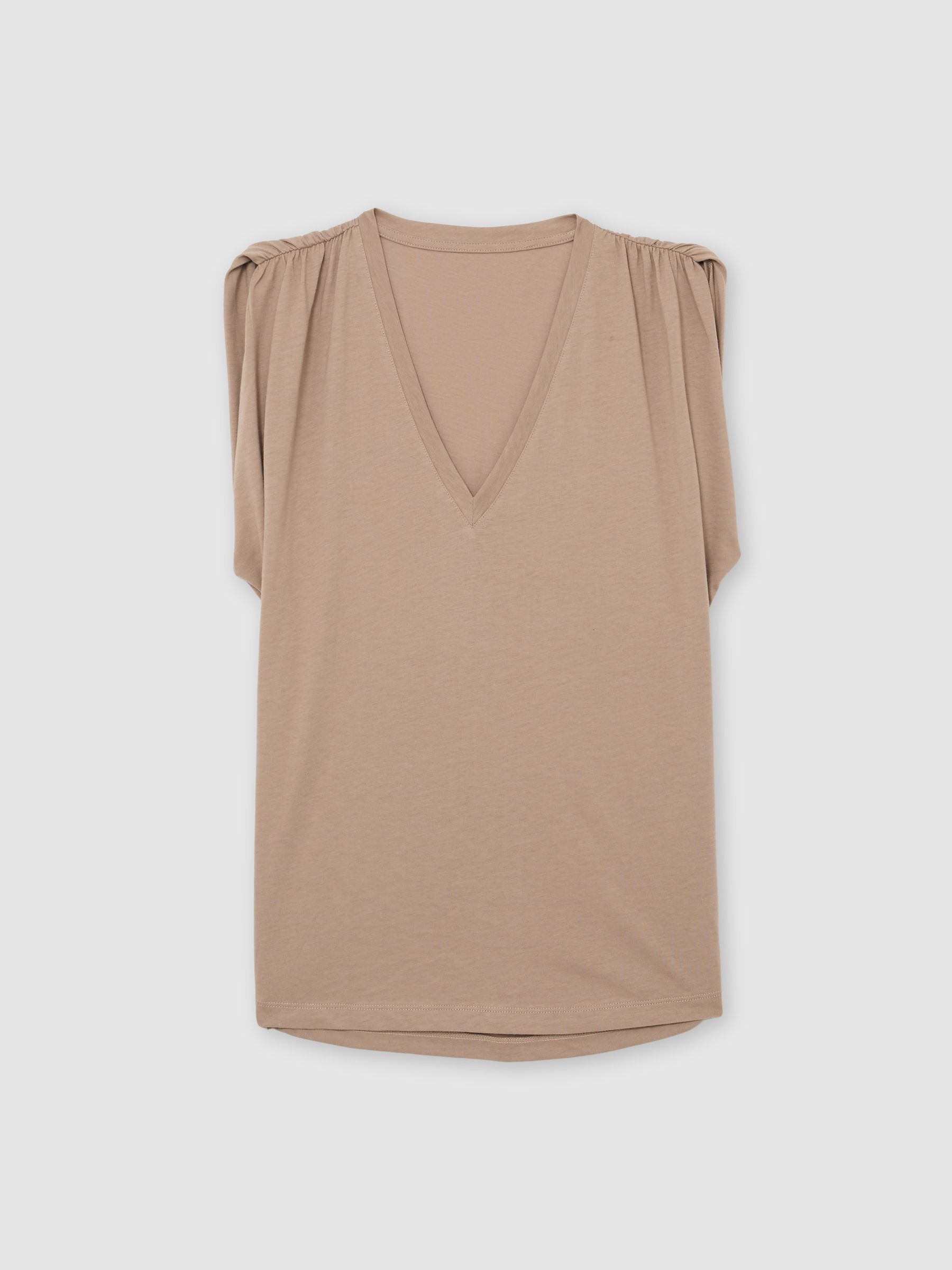 Cotton Gathered-Detail V-Neck Vest in Taupe Neutral - Image 2 of 6