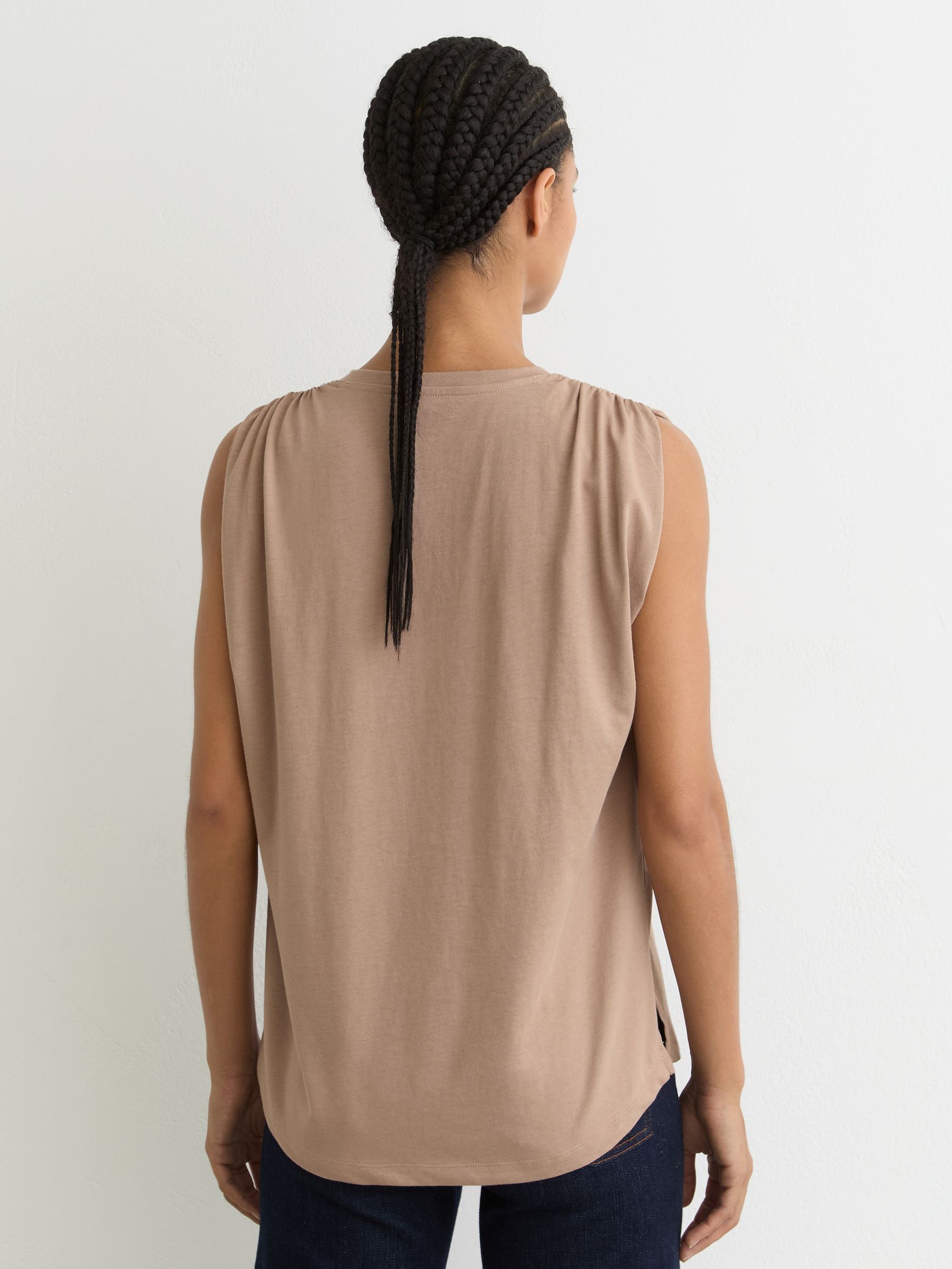 Cotton Gathered-Detail V-Neck Vest in Taupe Neutral - image 4