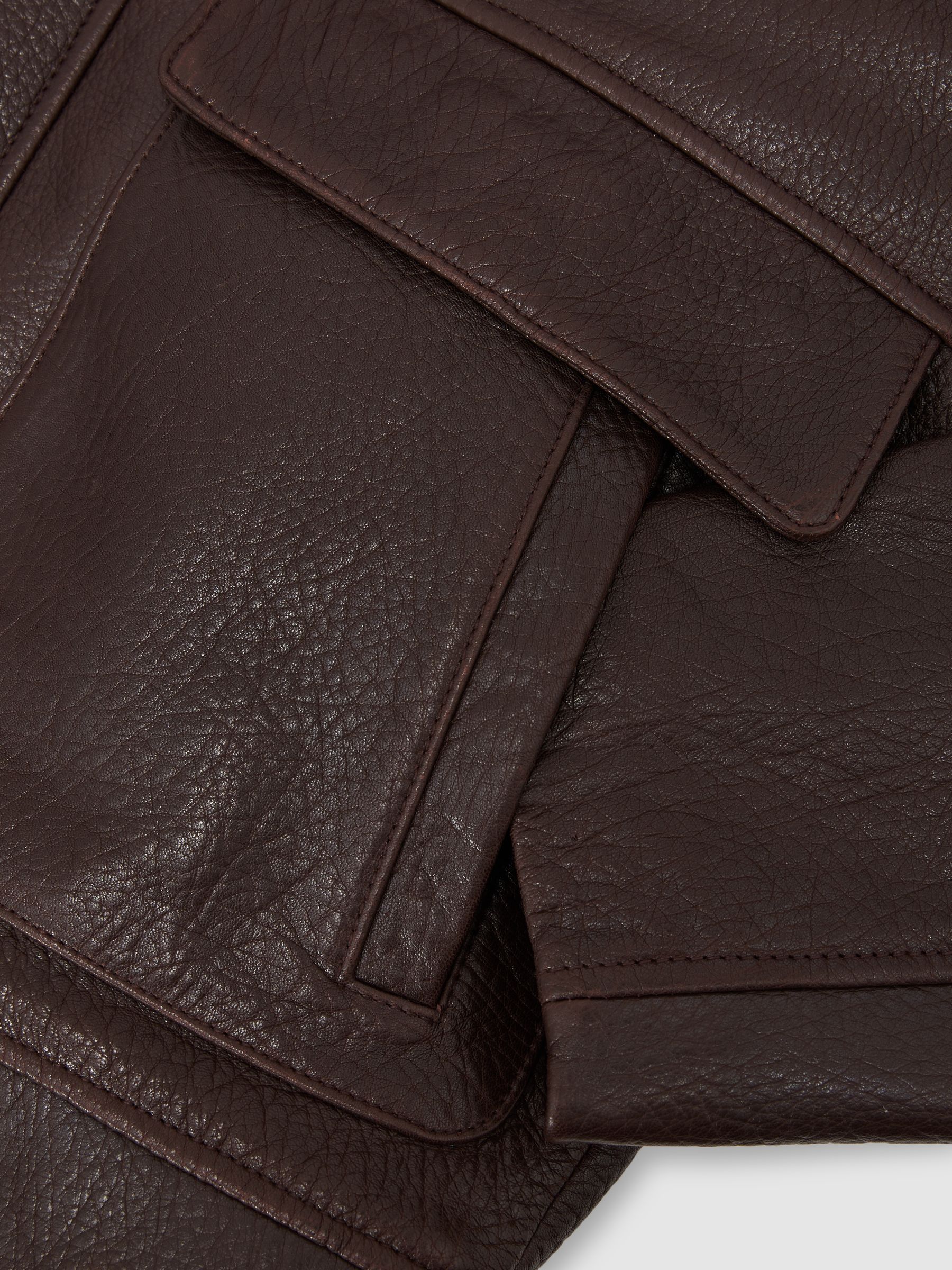 Grained-Leather Zip-Through Jacket in Burgundy - Image 10 of 10