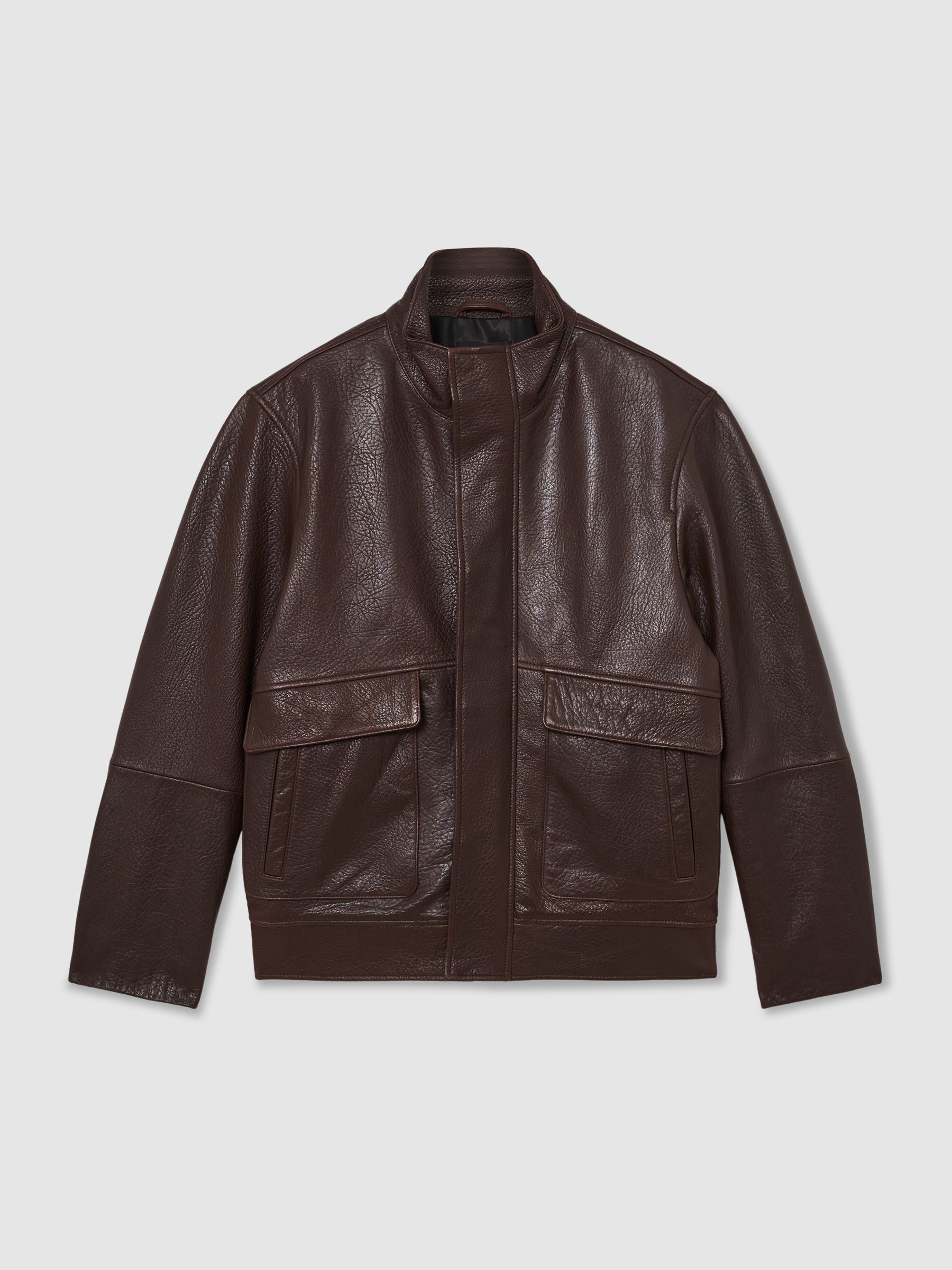 Grained-Leather Zip-Through Jacket in Burgundy - Image 2 of 10
