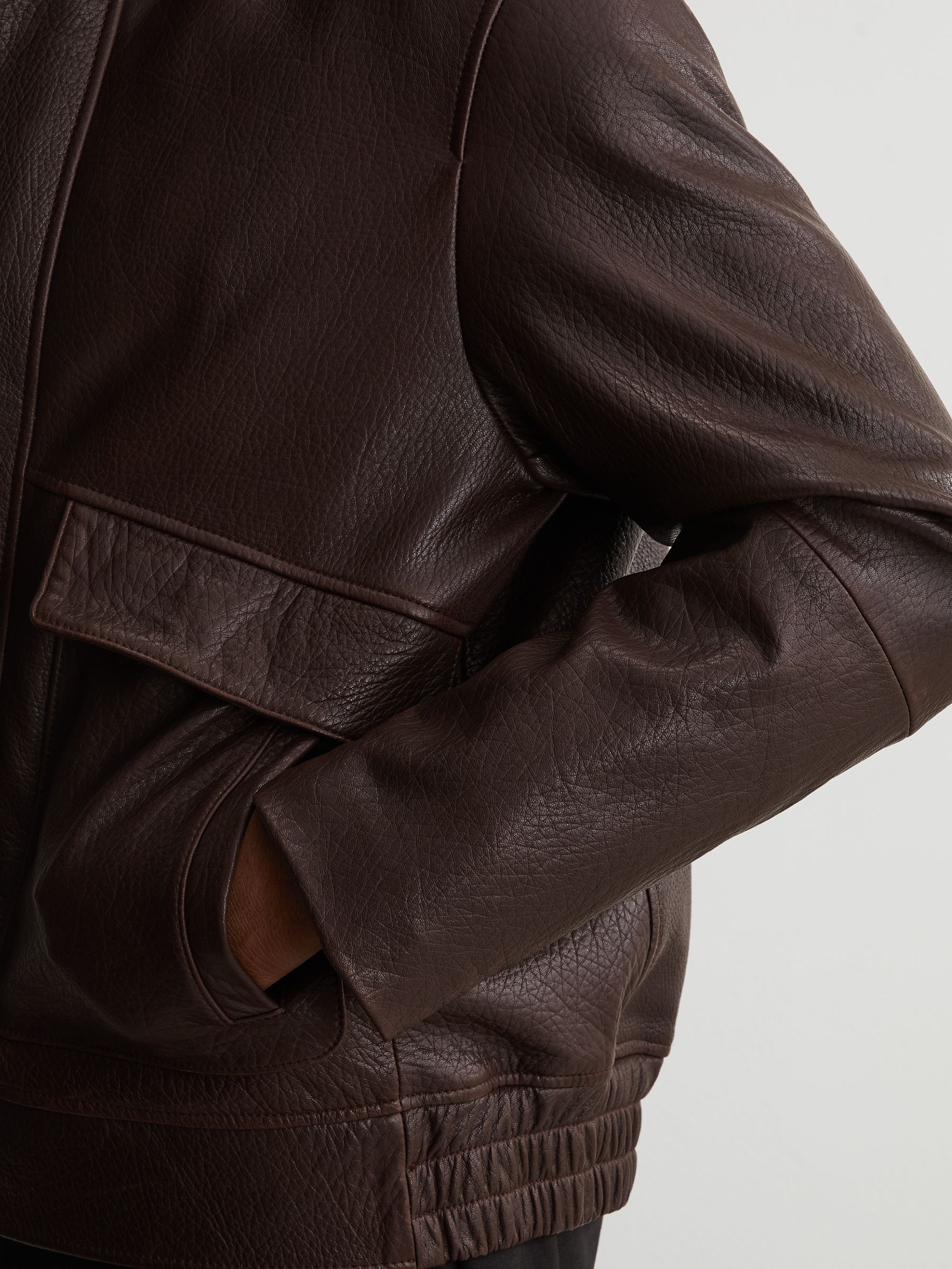 Grained-Leather Zip-Through Jacket in Burgundy - Image 6 of 10