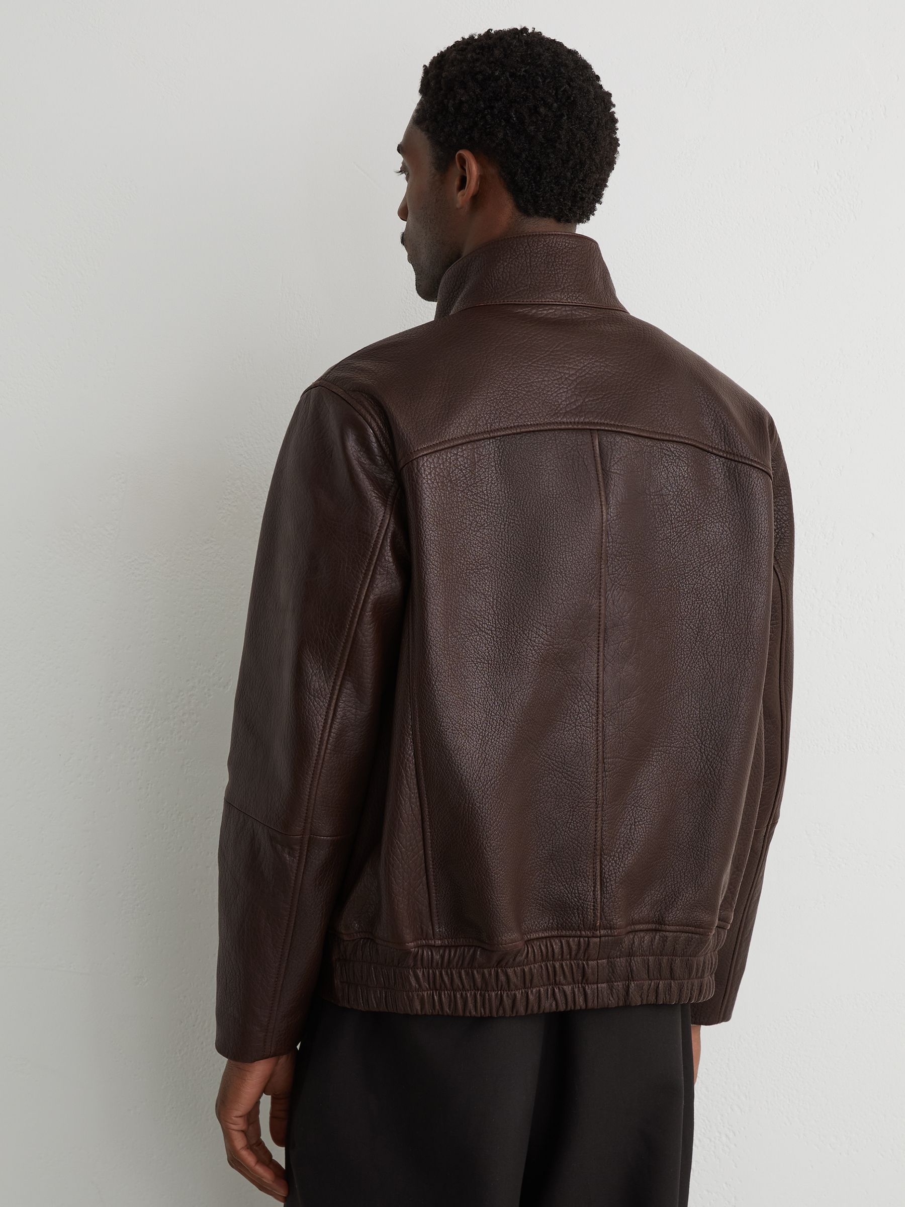 Reiss Grained-Leather Zip-Through Jacket in Burgundy - REISS