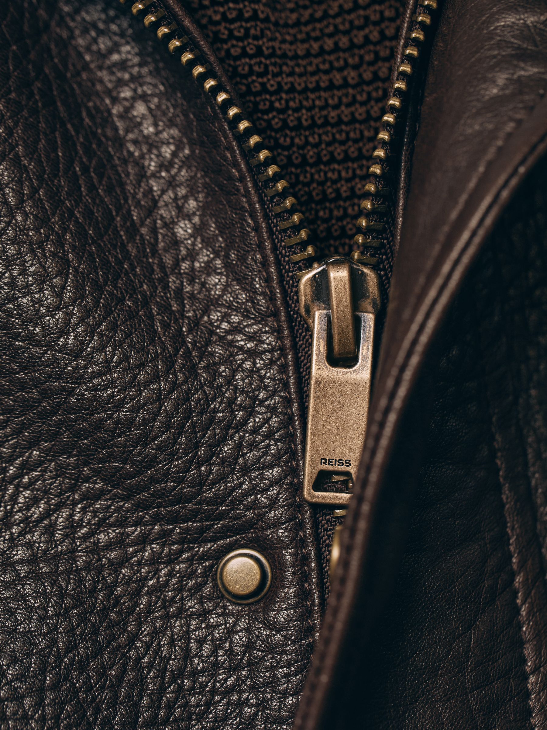 Grained-Leather Zip-Through Jacket in Burgundy - Image 9 of 10