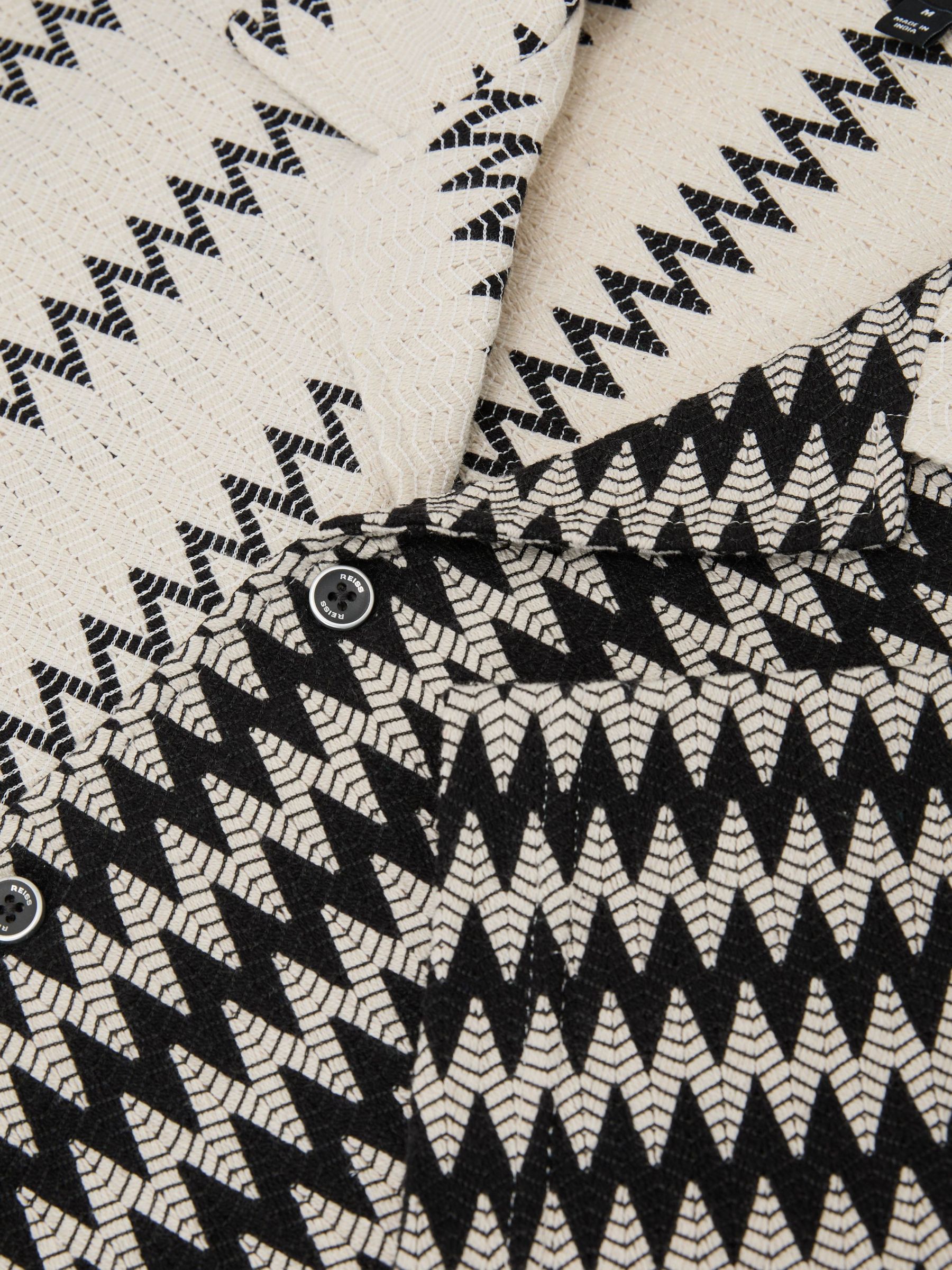 Zig-Zag Crochet Cuban Collar Shirt in White/Black - Image 7 of 7
