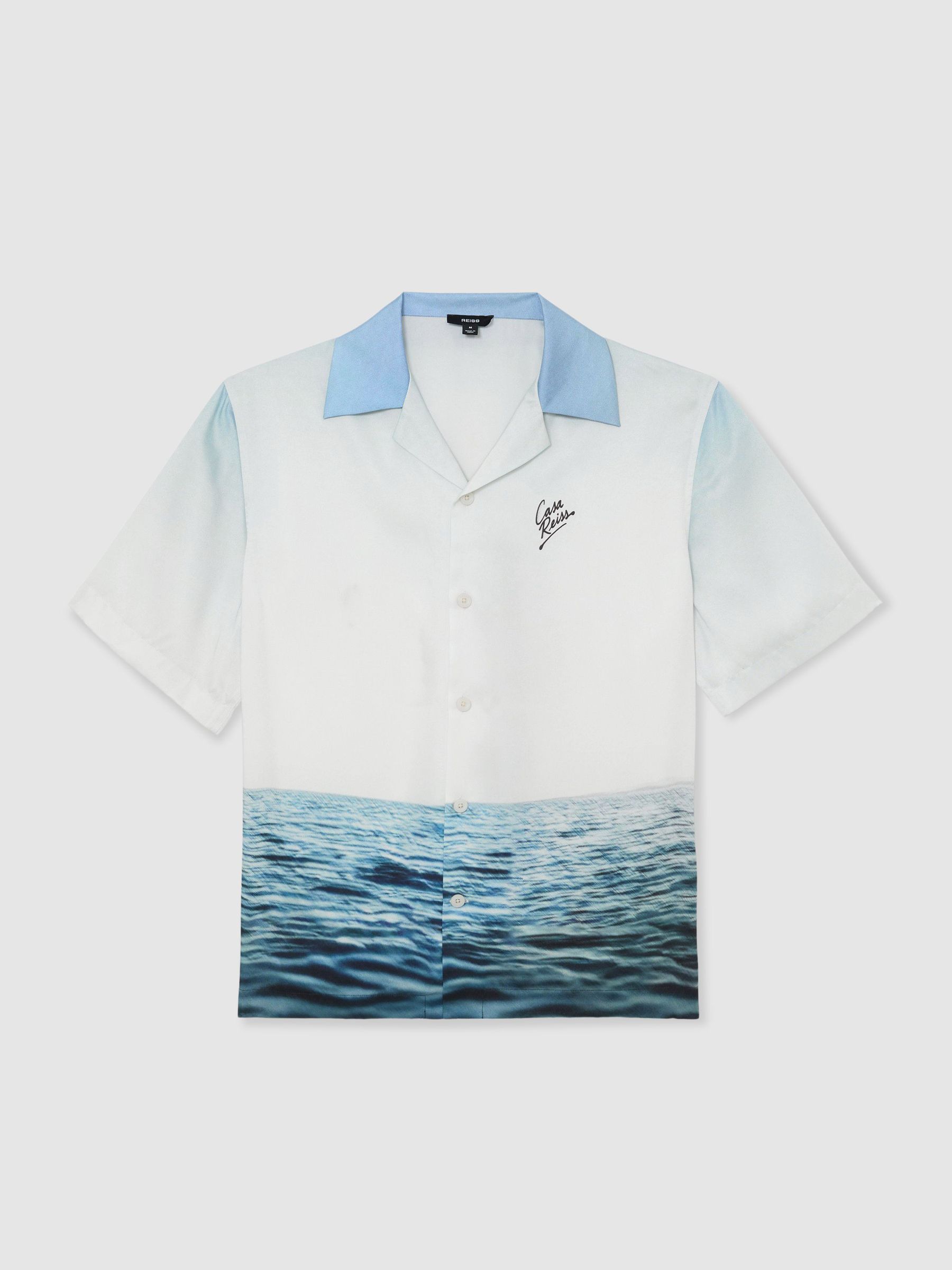 Dive-Print Cuban-Collar Shirt in Soft Blue - image 1