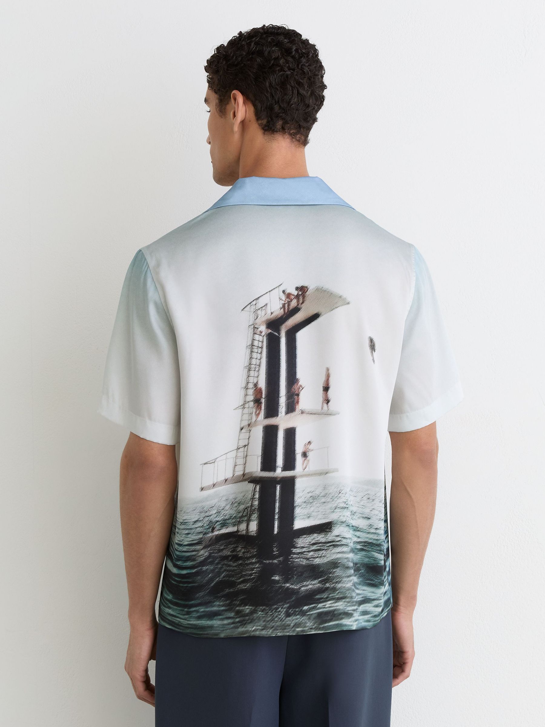 Dive-Print Cuban-Collar Shirt in Soft Blue - Image 3 of 6