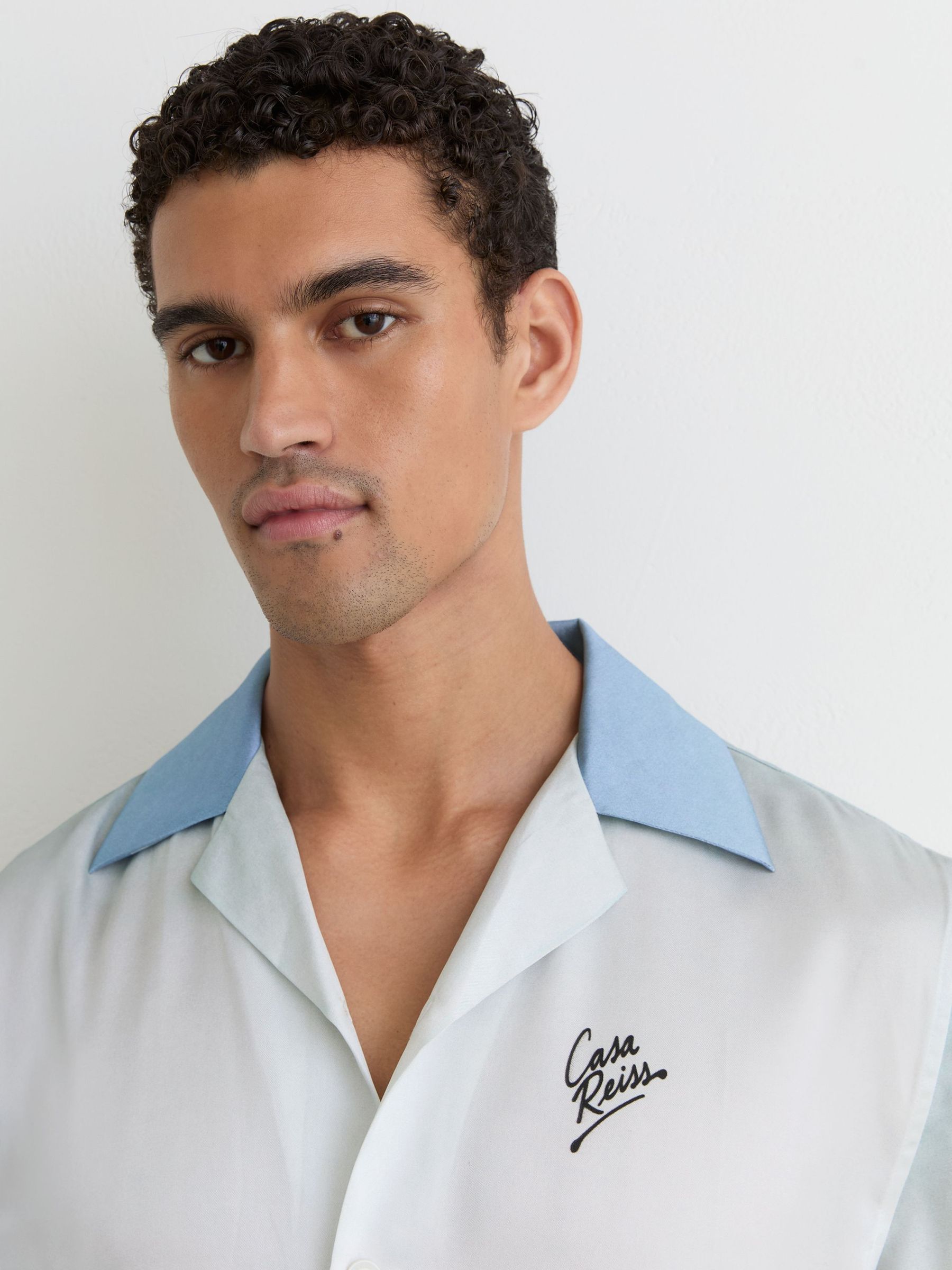 Dive-Print Cuban-Collar Shirt in Soft Blue - Image 4 of 6