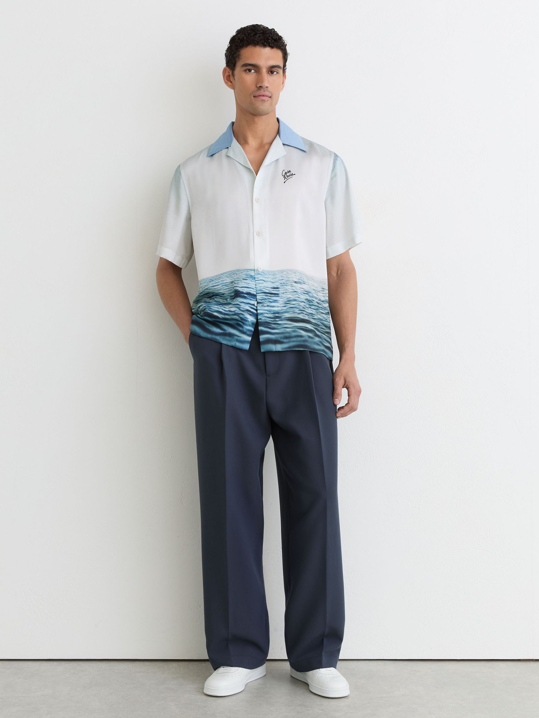 Dive-Print Cuban-Collar Shirt in Soft Blue - Image 5 of 6