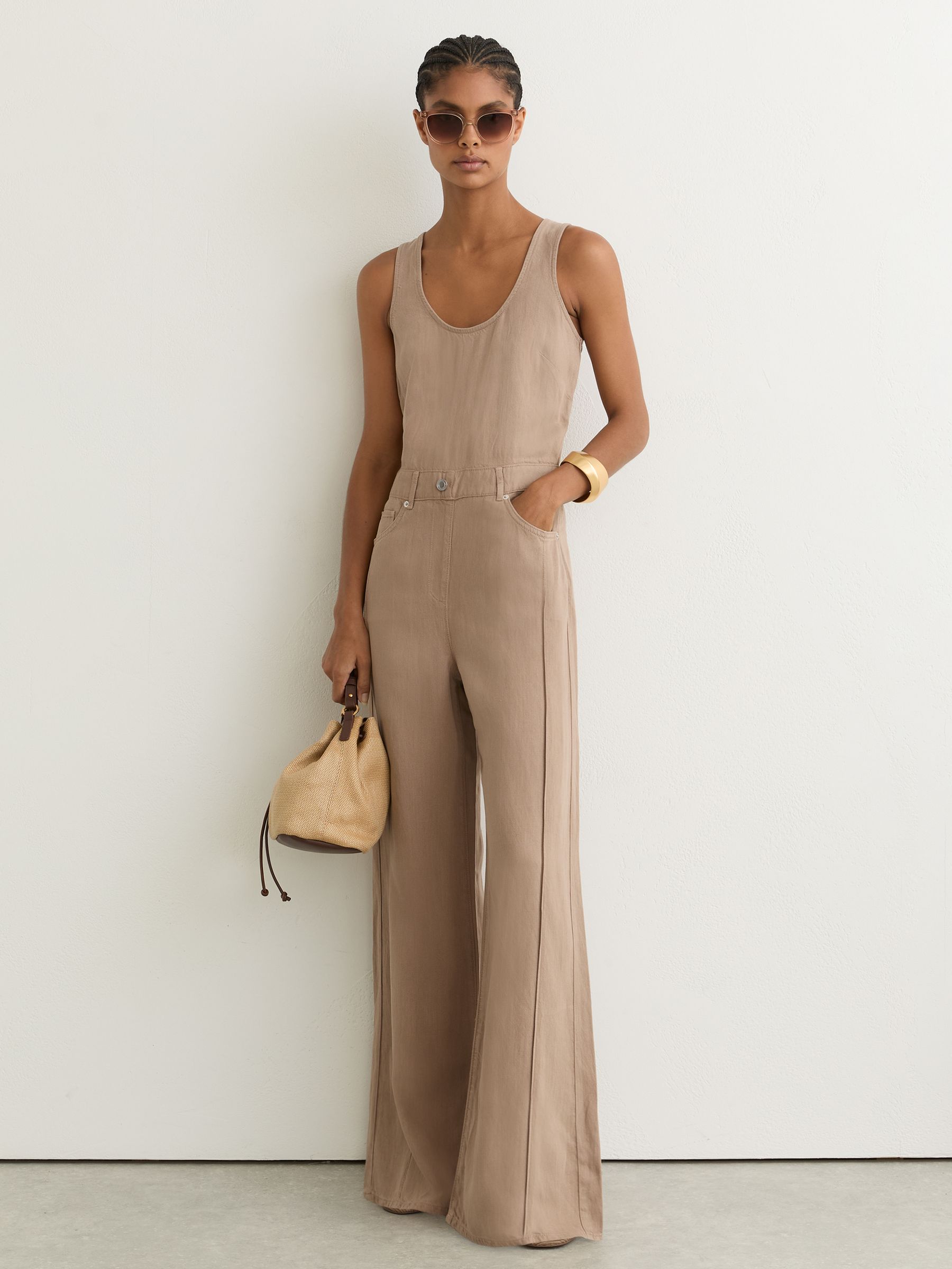 Lyocell-Linen Wide-Leg Jumpsuit in Taupe Neutral - image 2