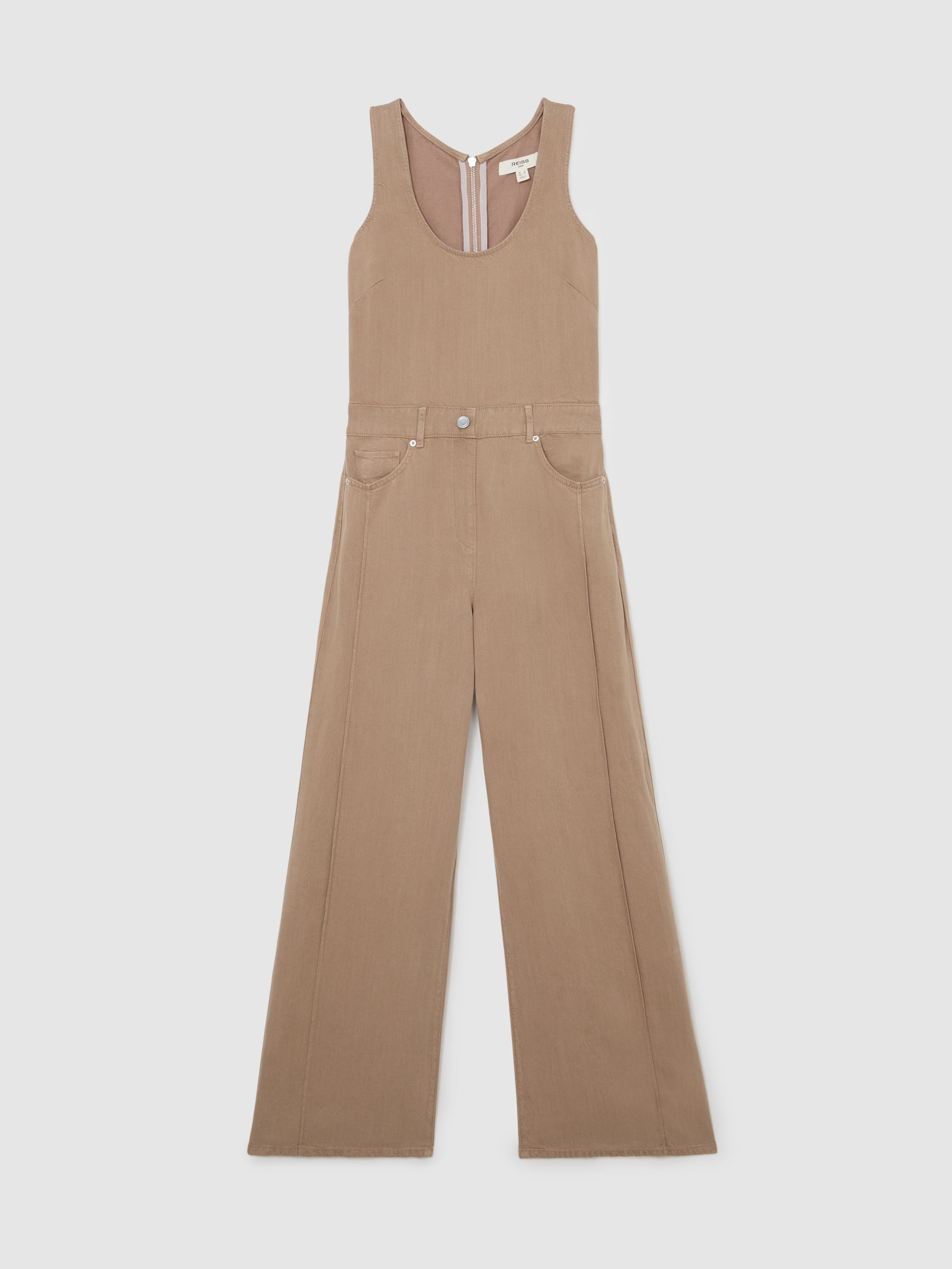 Lyocell-Linen Wide-Leg Jumpsuit in Taupe Neutral - image 1
