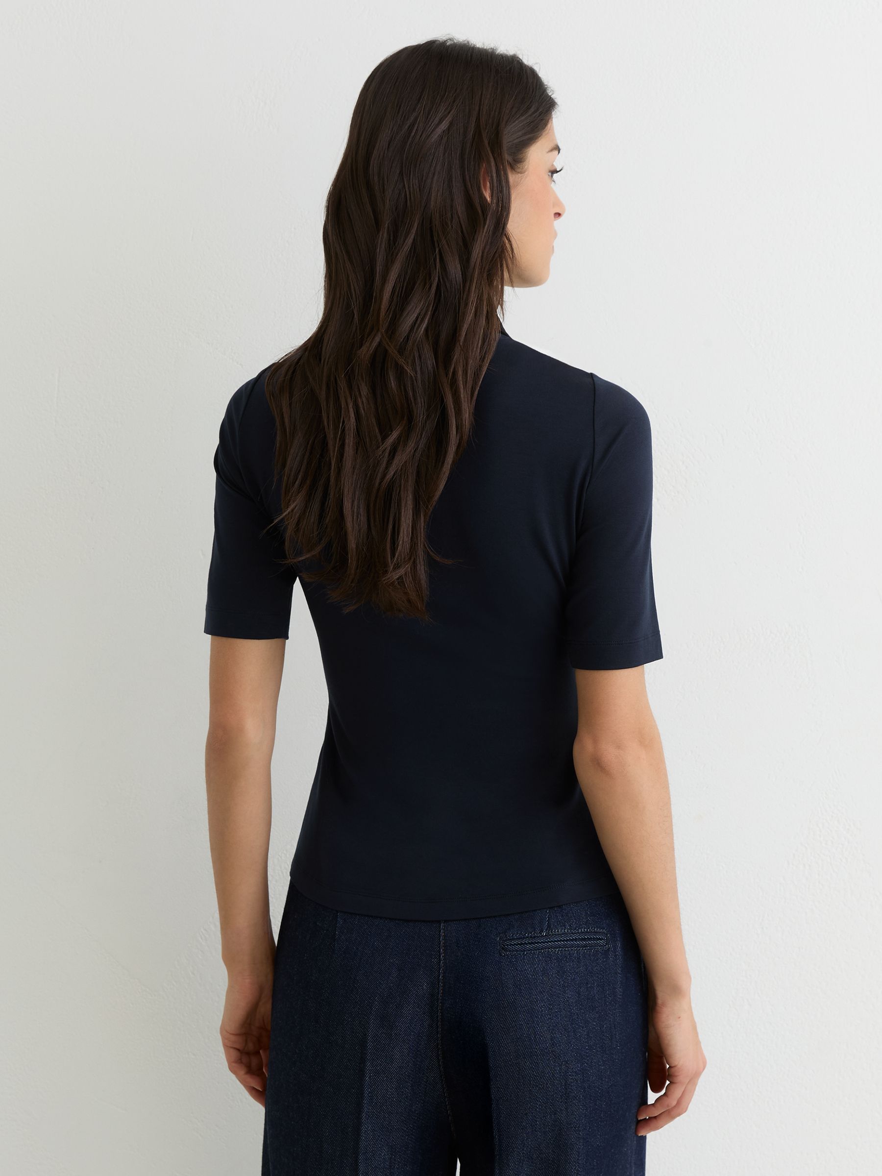 Jersey Colour-Block Half-Zip Polo Top in Navy/Black - Image 5 of 6
