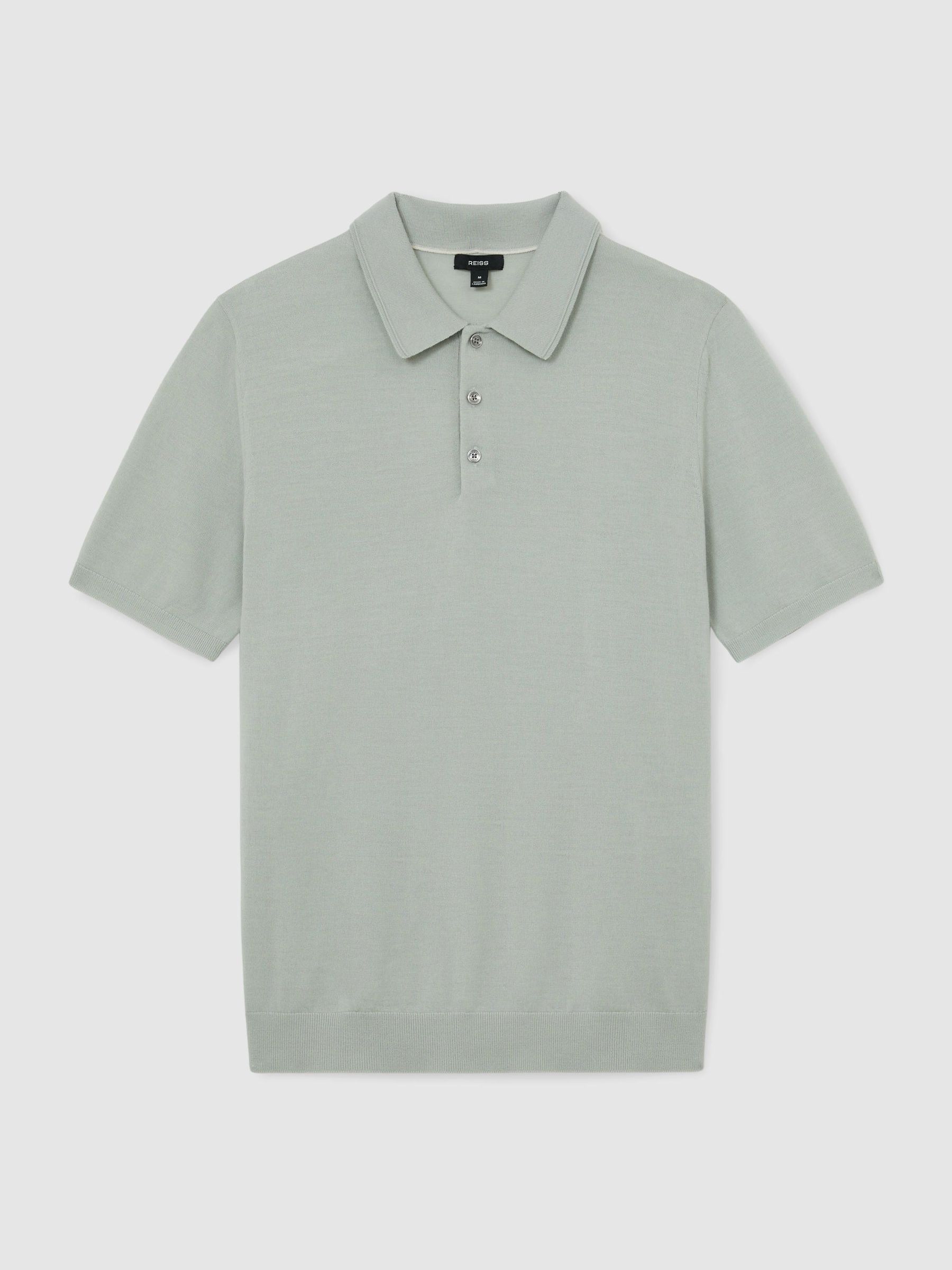 Merino Wool Short-Sleeve Polo Shirt in Minty Sage Green - Image 2 of 6