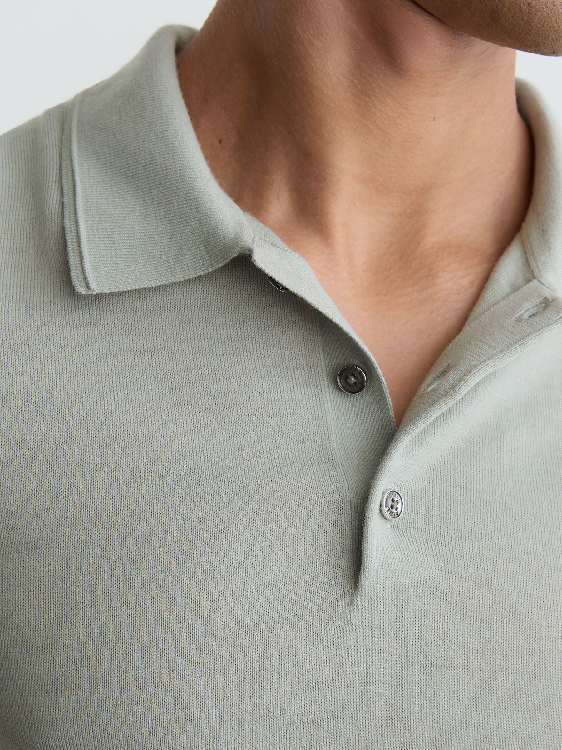 Merino Wool Short-Sleeve Polo Shirt in Minty Sage Green - Image 3 of 6